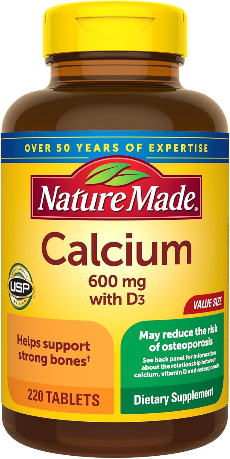 Nature Made Calcium 600 mg with Vitamin D3, Dietary Supplement for Bone Support, 220 Tablets (pack of 1)