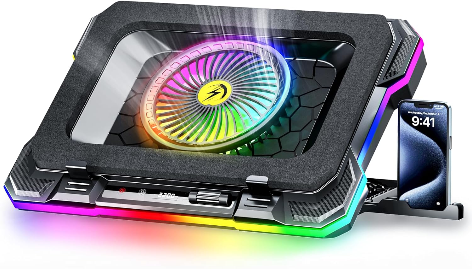 ChillCore RGB Gaming Laptop Cooling Pad with 5.5″ Turbo Fan, Rapid Cooling for 15.6-19.3″ Laptops, Variable Speed Control, 7 Adjustable Heights – K1 5V RGB