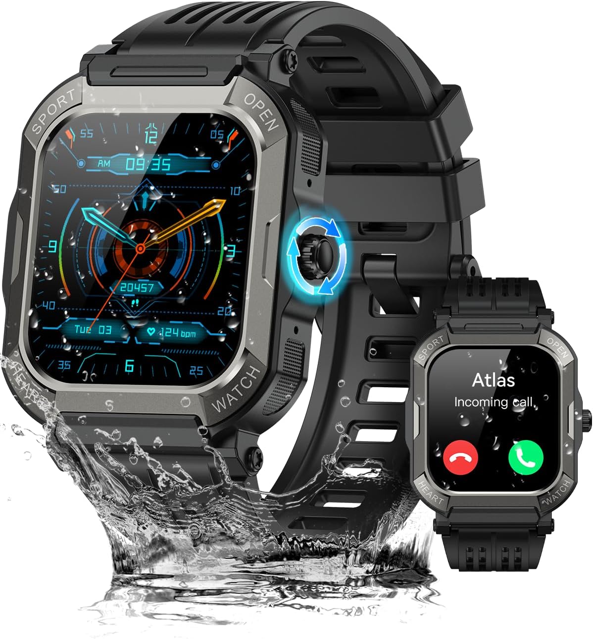 Smart Watch for Men Fitness Tracker: Military Digital Mens Watches Bluetooth Make Answer Call Running Waterproof Smartwatch Android Phones iPhone Samsung Compatible Sleep Monitor Step Pedometer