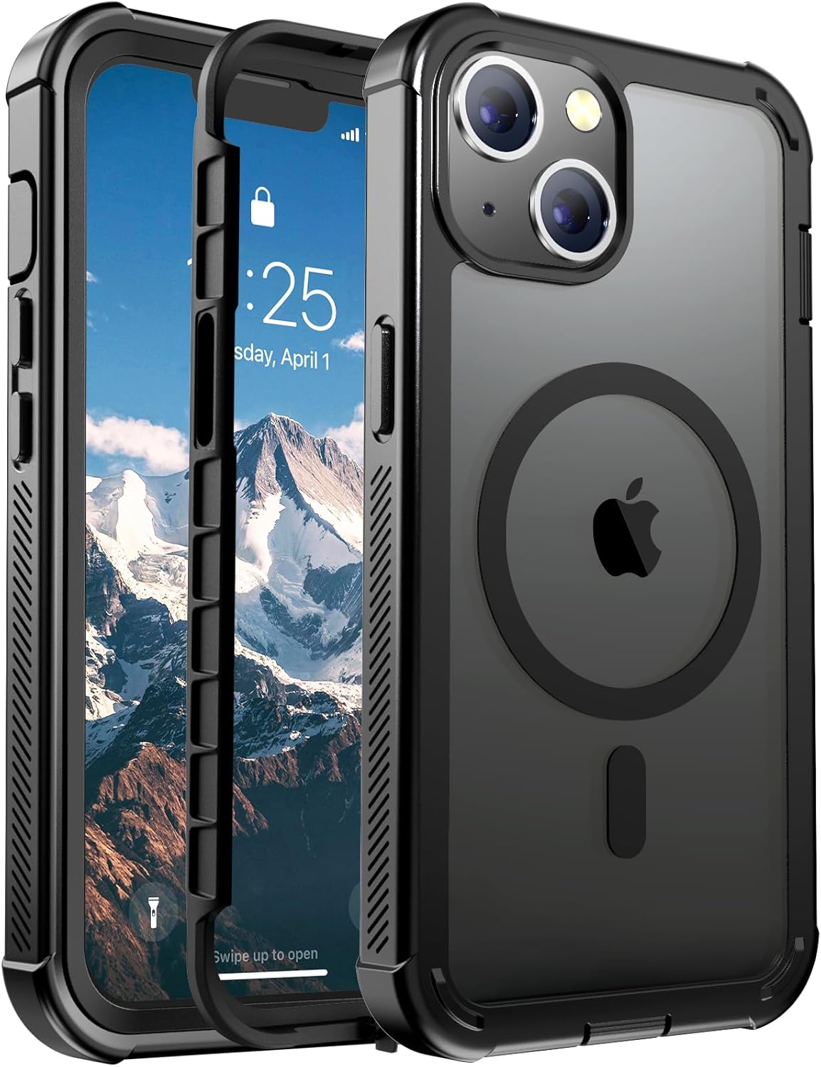 Magnetic for iPhone 13 Case, [Compatible with MagSafe][Military Grade Drop Protection][Heavy Duty Protection][Non-Slip][Shockproof] 2-Layer Durable Bumper Phone Case 6.1”-Black