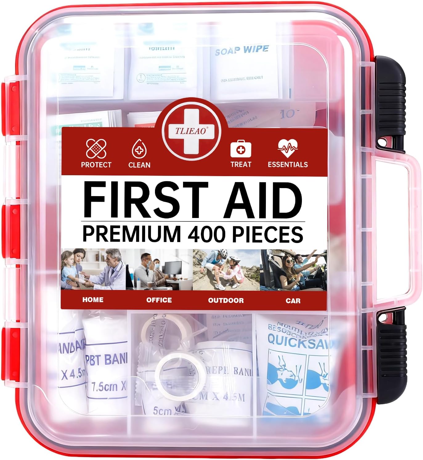 400 Pieces All-Purpose First Aid Kit – Organized Dual-Layer Wall – Professional Medical Kit for Home, Car, Camping, Travel, Office, Outdoor, Business & Sports