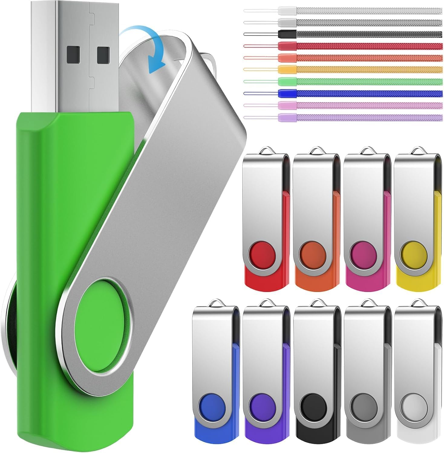 FEBNISCTE 64GB Flash Drive 10 Pack, Thumb Drive High Capacity Multicolour, Bulk USB Flash Drives 64 GB Metal Swivel, USB 2.0 Jump Drive Portable, Pen Drive Zip High Speed for Data Storage