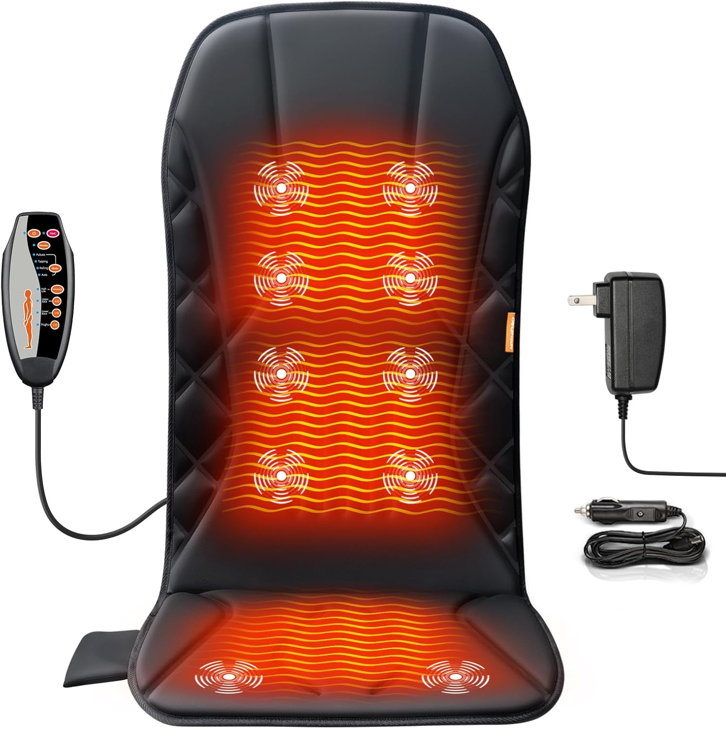 Upgraded Length Back Massager with Heat,10 Vibration Massage Seat Cushion for Home,Heated Seat Cover Cushion for Pain Relief