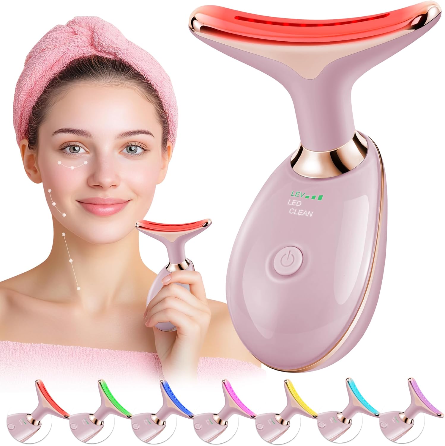 Red-Light-Therapy-for-Face, Facial Massager Wand with 7 Color – Birthday, Christmas, Mothers Day, Valentines Day, Self Care Gifts for Her Women Mom Best Friend Wife Teacher (Rose Gold)