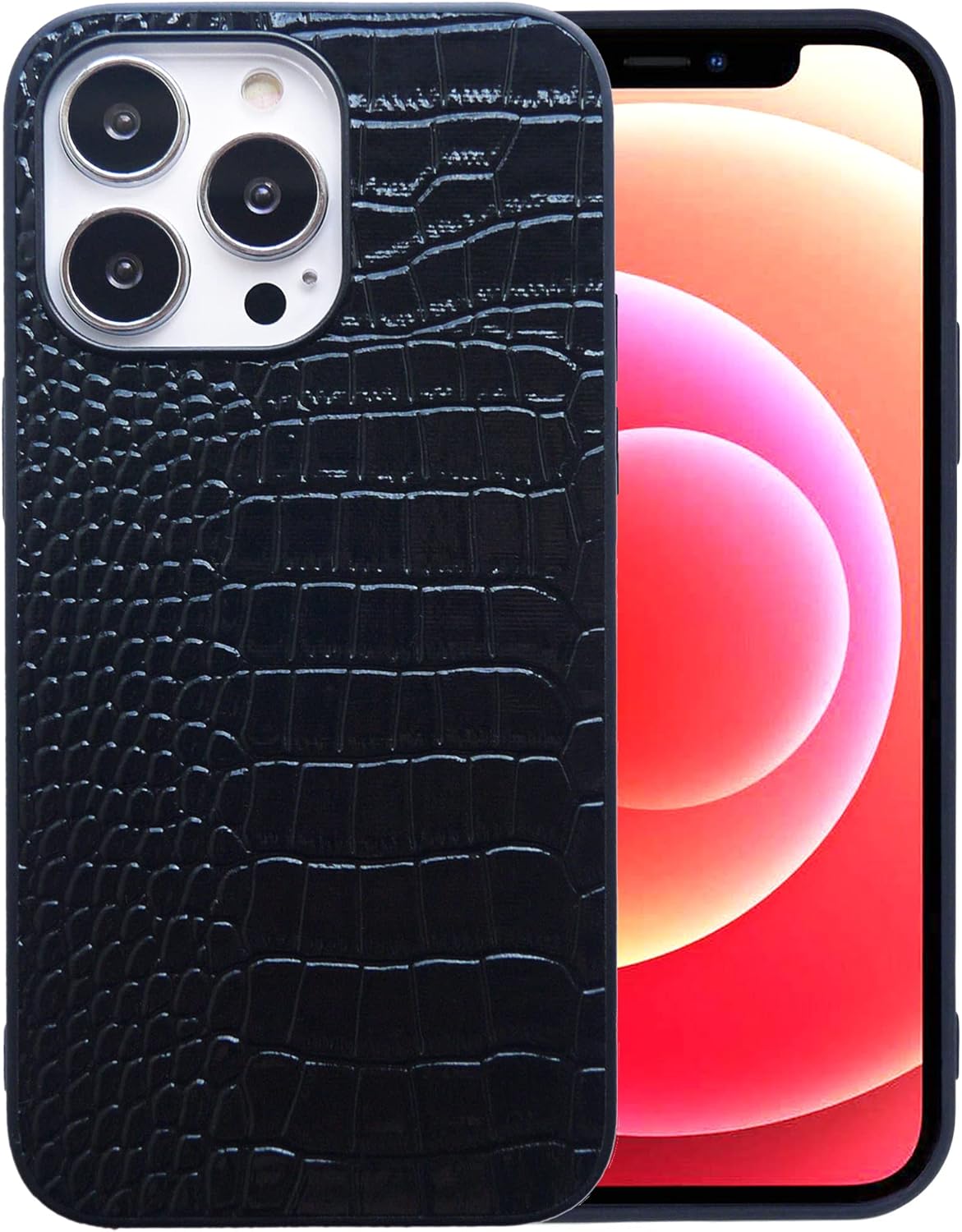 Compatible with iPhone 13 Case for Women, Crocodile Synthetic Patent Leather Cover, Classic Fashion for iPhone13 6.1 Inch – Black