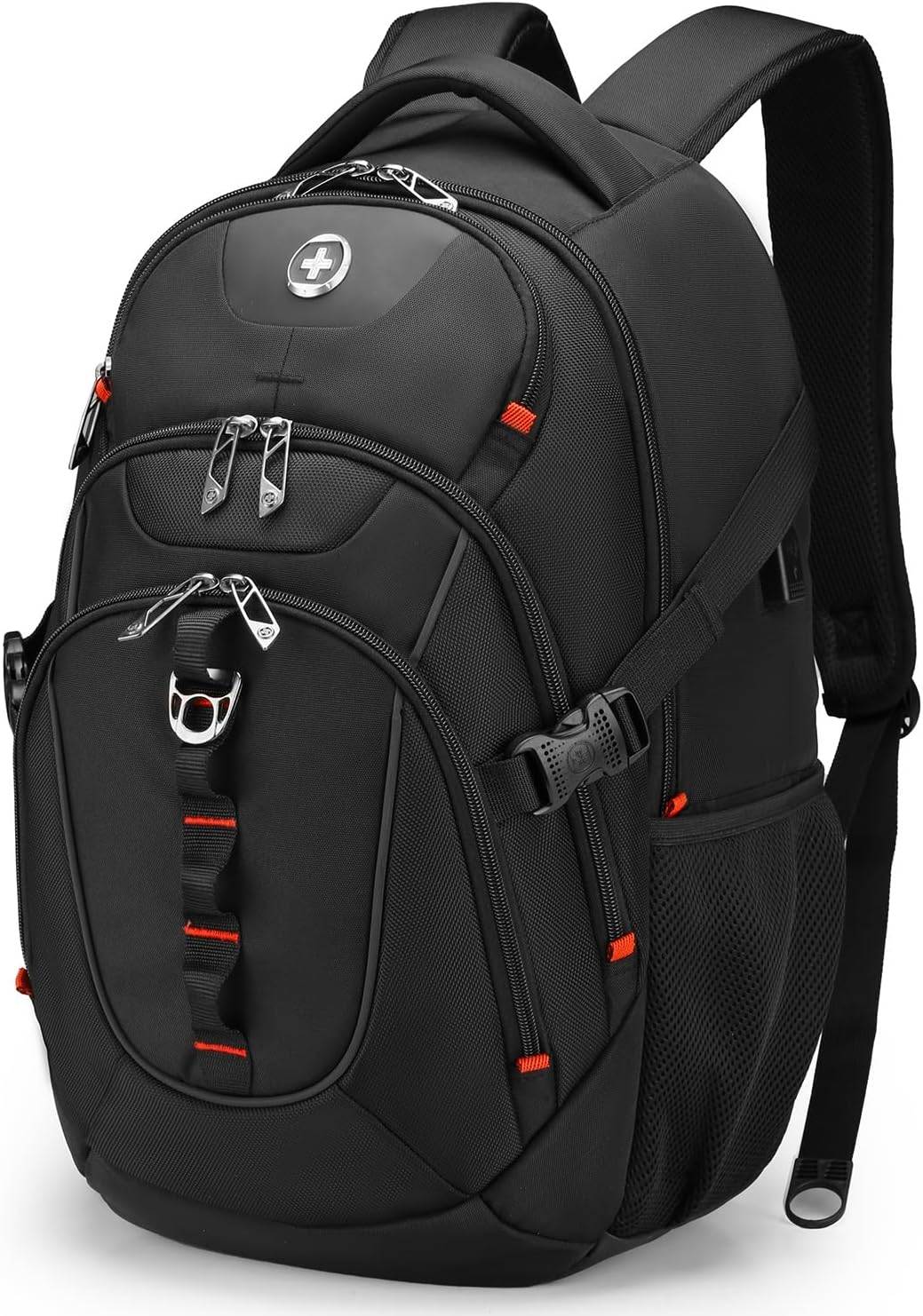 Swissdigital Design Laptop Backpack with USB Charging Port, Travel Backpack Fits 15.6 inches Computer, 31L College School Backpack for Men, Black | SD803-01