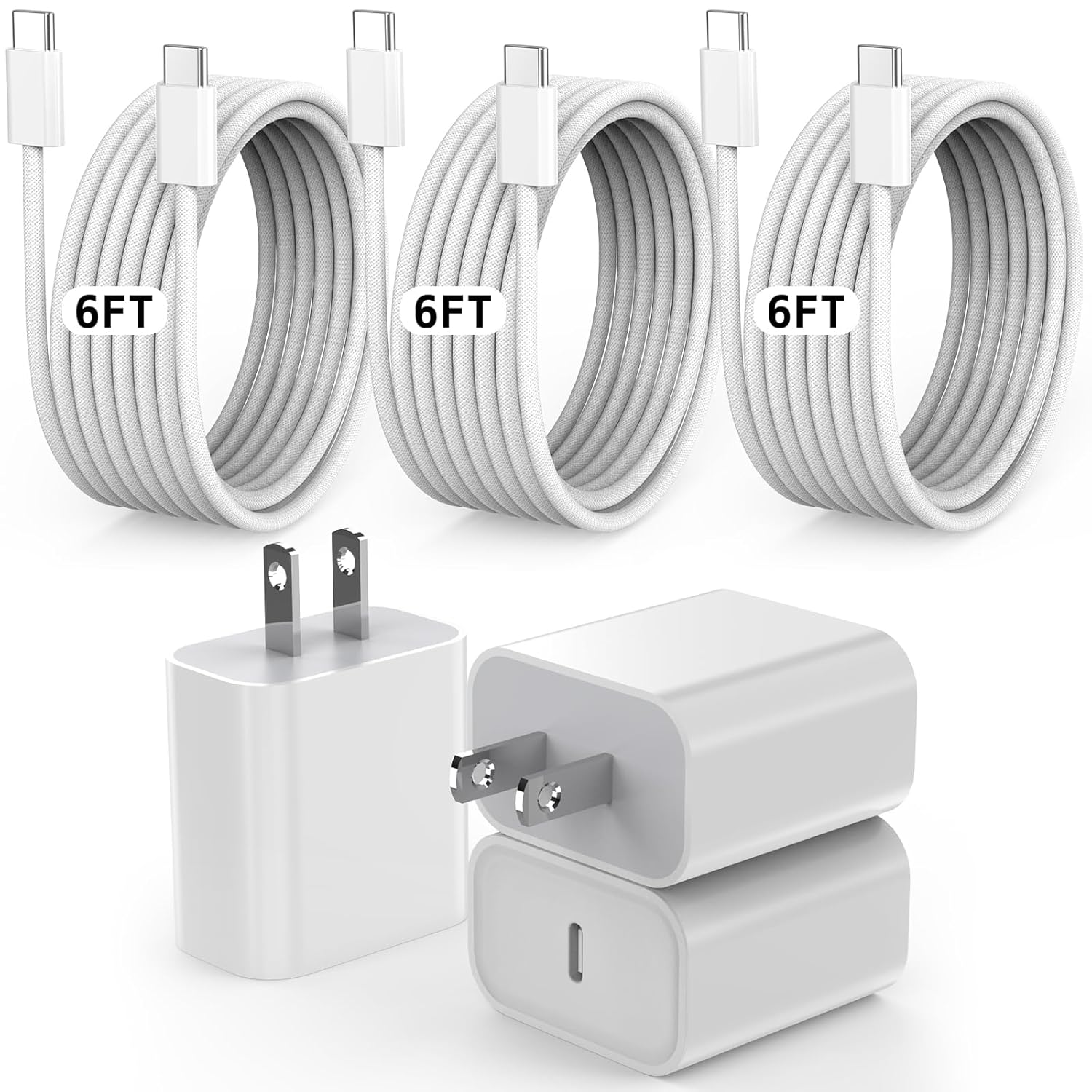 iPhone 16/15 Charger Fast Charging,3Pack 20W PD Type C Port Fast Charging Wall Plug 6FT Long USB C to C Woven Cable USB-C Charger for iPhone 16 Pro Max /15 Plus,iPad Pro 12.9/11,Air 5/4, Mini,AirPods