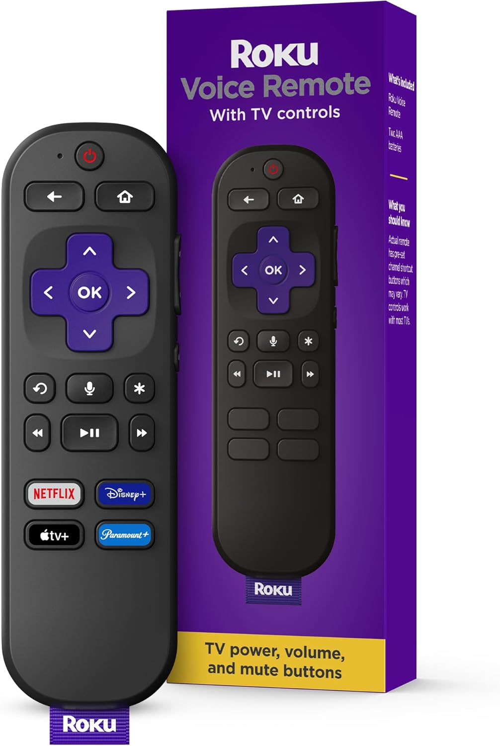 Roku Voice Remote | Replacement TV Remote Control with Voice Control, Simple Setup, & Pre-Set App Shortcuts – Compatible with Roku TV, Players, & Audio Devices