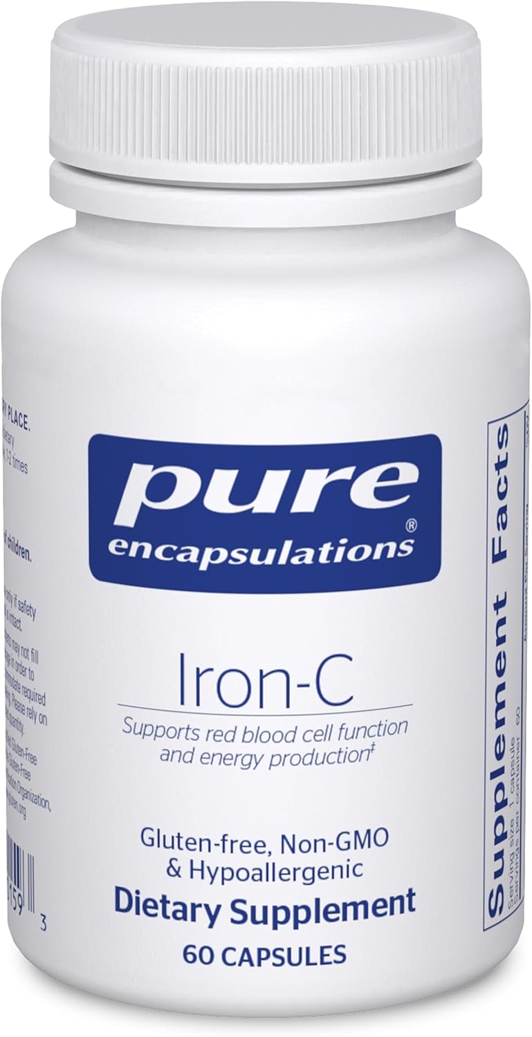 Pure Encapsulations Iron-C – 15 mg – 175 mg Vitamin C – Red Blood Cell Support* – Energy Production – Highly Bioavailable Iron Pill – Gluten Free & Vegan – 60 Capsules