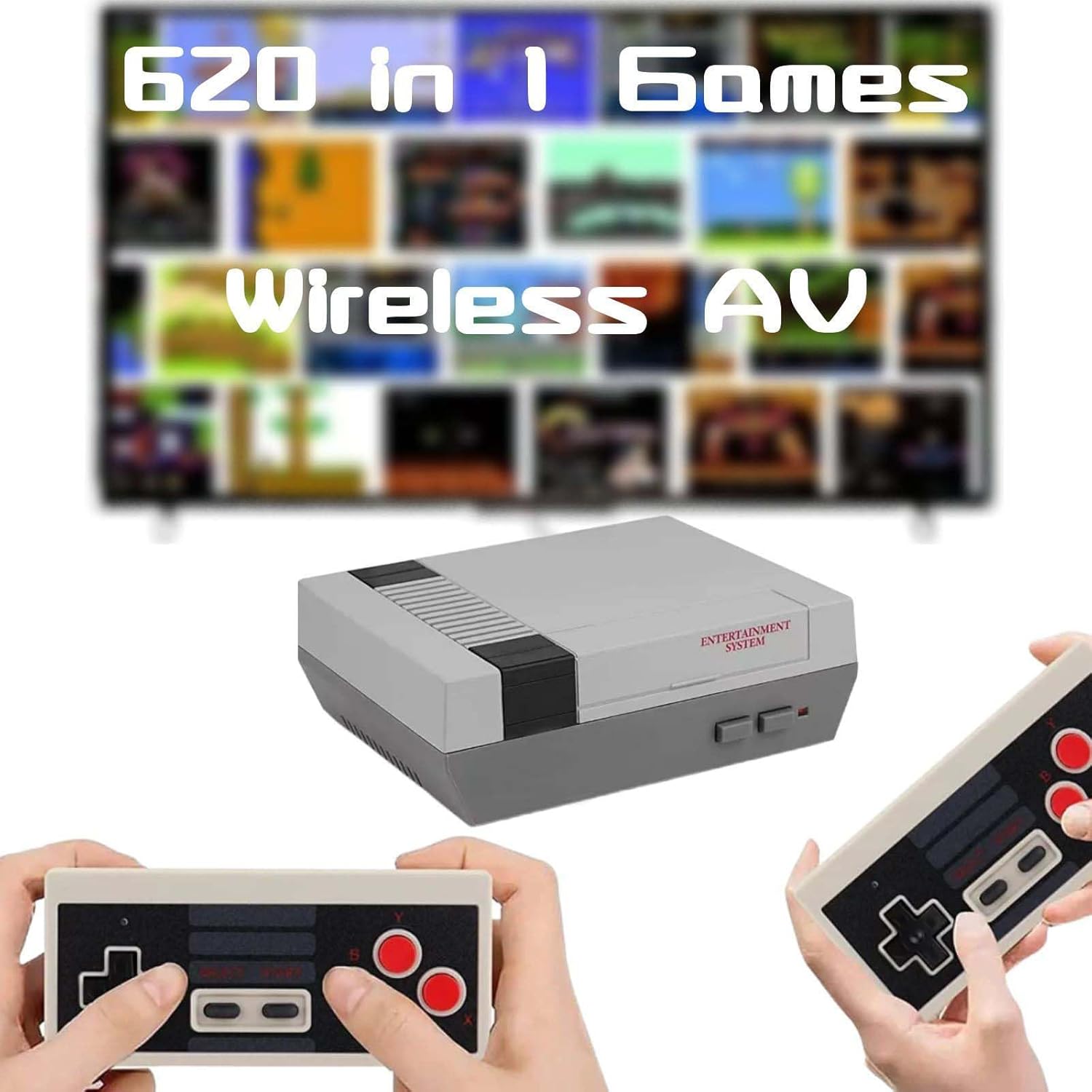 Retro Game Console,Built 620 Classic Video Games,AV Output Handheld Game System with Dual Wireless Controllers,Plug and Play.