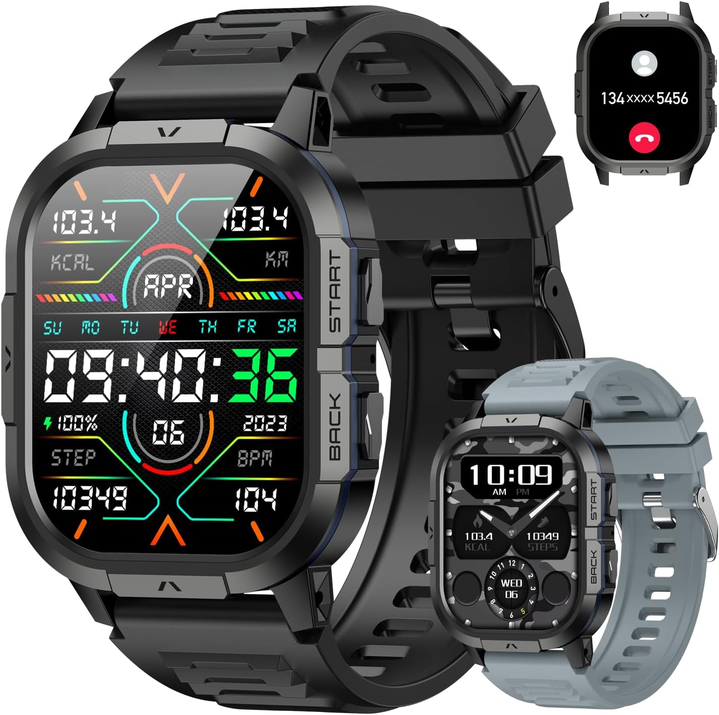 Smart Watch for Men Fitness Tracker: Military Waterproof Make Answer Call Digital Mens Watches Running Step Pedometer Smartwatch Android Phone iPhone Samsung Compatible Sleep SpO2 Heart Rate Monitor