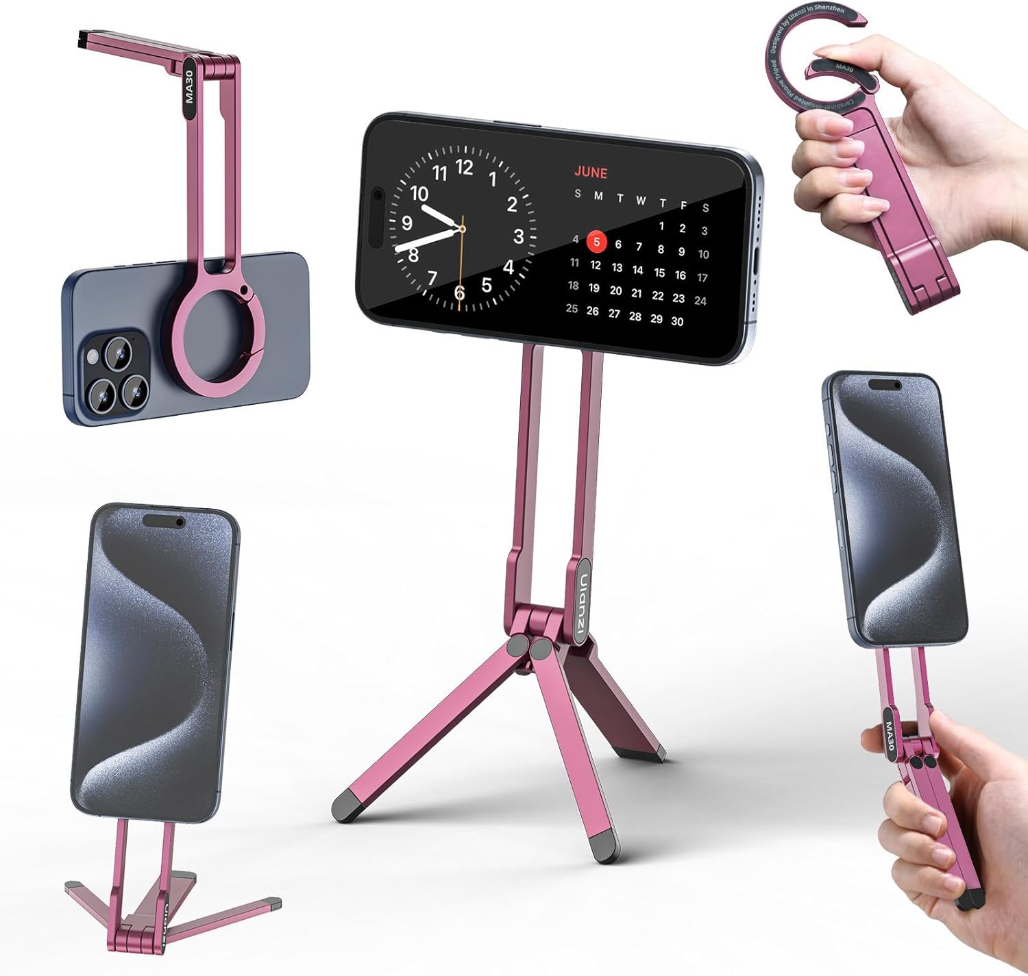 ULANZI MA30 Magnetic Phone Tripod Stand for iPhone – Aluminium Maglock Smartphone Mini Tripod Pocket Cell Phone Stand Strong Magnet Quick Mount Compatible with iPhone 17 16 15 14 13 12 Series, Pink