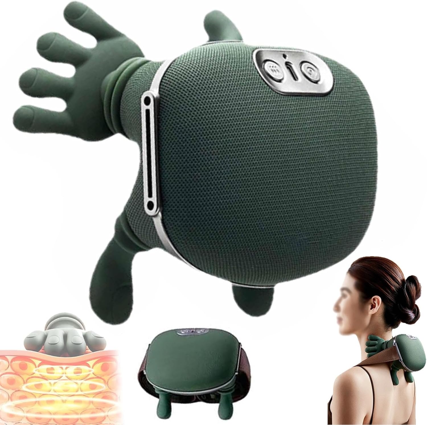 Bionic Back and Neck Massager, Portable Neck Massager with 2 Temp Levels & 3-Speed Settings, Deep Tissue Massage with Heat for Relaxation, Ergonomic Cordless Cervical Massager for Comfort