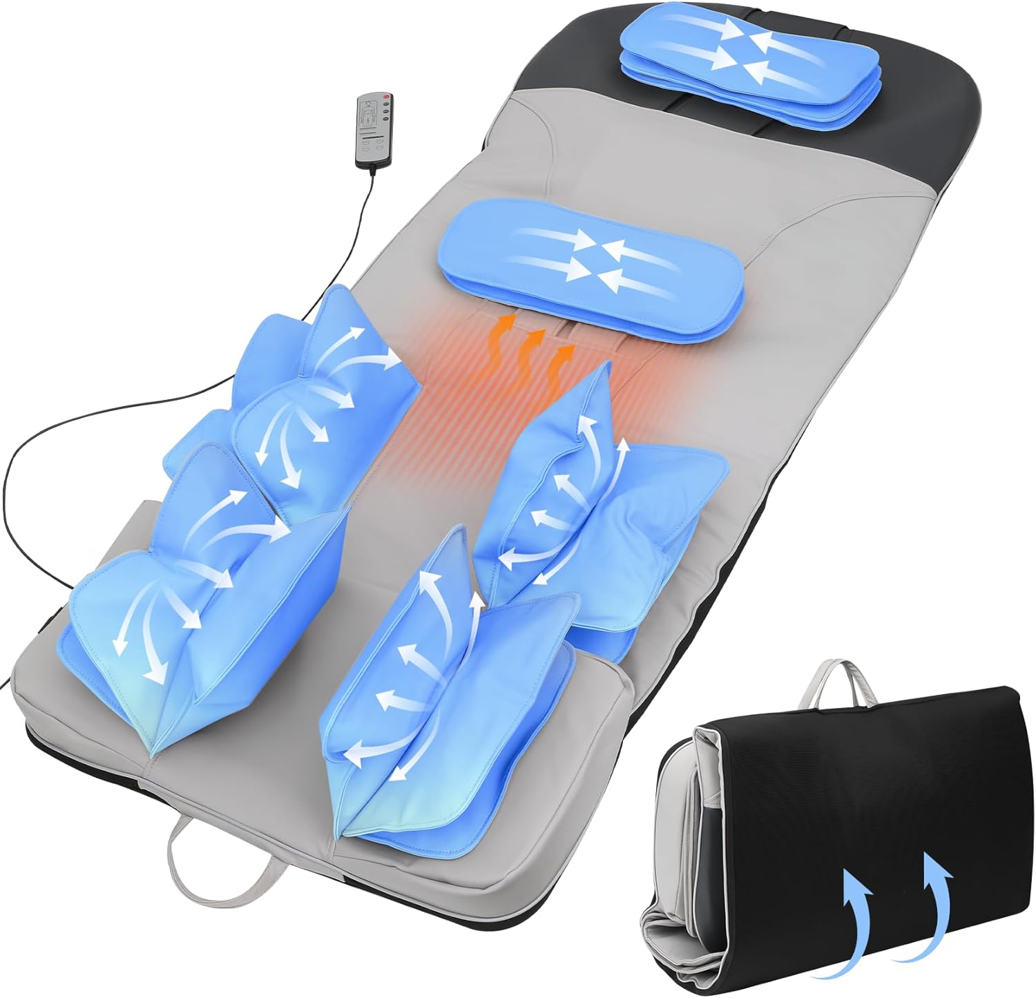 Full Body Massage Mat with Airbag Stretching and Back Heating, 3D Body Stretching and Waist Traction, 3 Modes and 3 Intensities, Portable and Foldable Massage Pad for Relaxation and Fatigue Relief