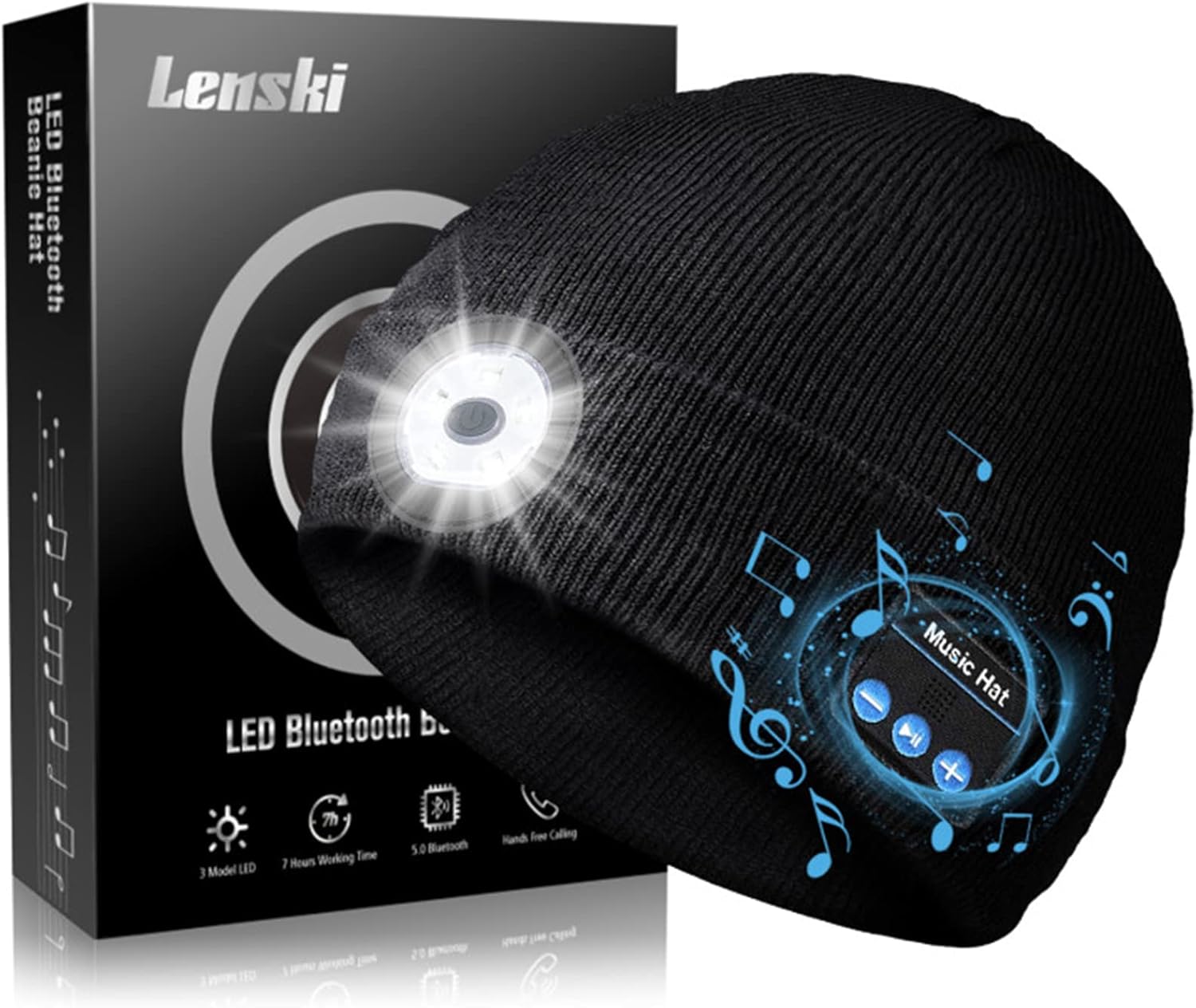 Lenski Stocking Stuffers for Men Adults, Dad Gifts for Men, Bluetooth Beanie Hat for Mens, Mens Gifts for Dad Him Grandpa