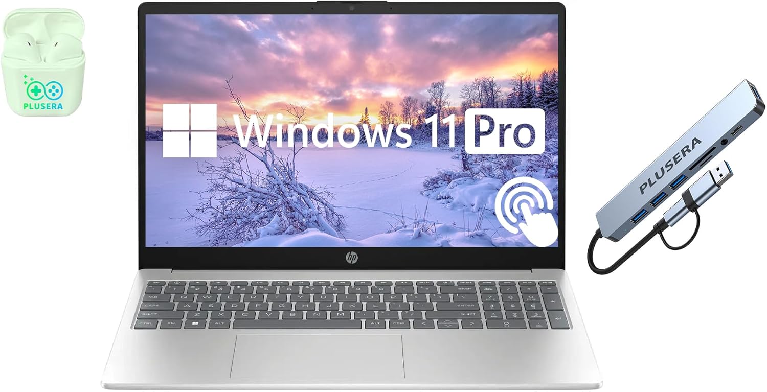 HP 15.6″ Touchscreen Business Laptop, 32GB RAM 1.5TB Storage (1TB SSD+512GB Docking Station Set), 6-Cores Intel Core i3, Windows 11 Pro with Microsoft Office Included, PLUSERA Earphones, Silver