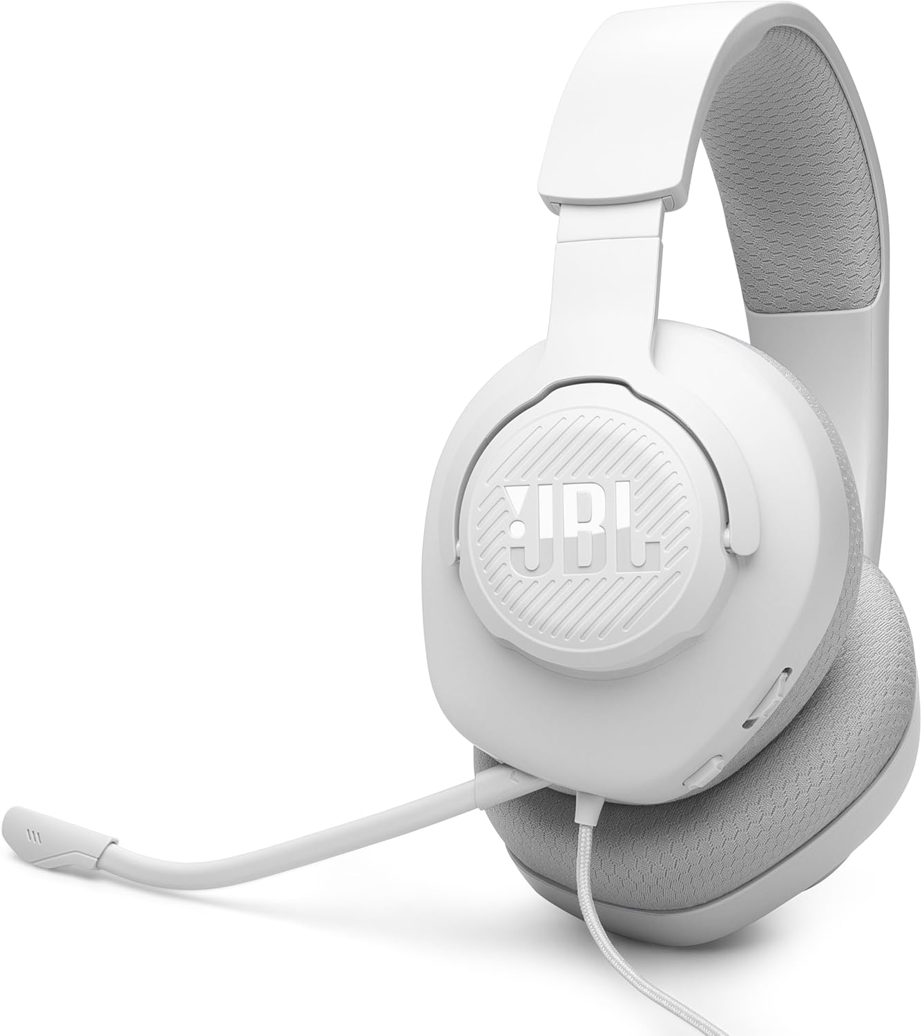 JBL Quantum 100M2 – Wired Over-Ear Gaming Headset with omnidirectional, Detachable mic with Mute Option and Fabric-Covered Memory Foam Ear Cushions, Compatible with All Platforms (White)
