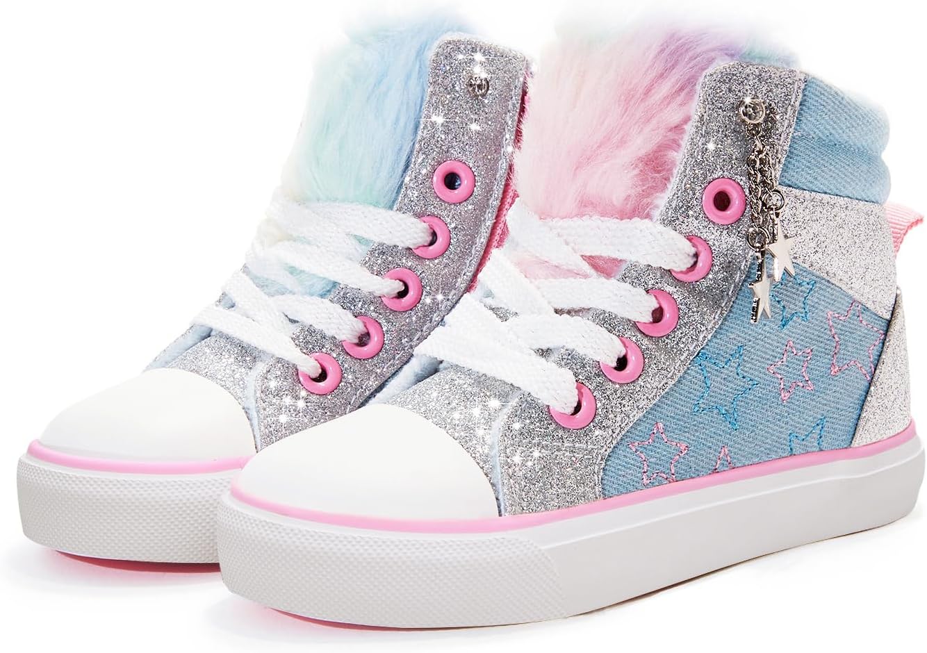 Weestep Girls‘ Glitter High-Top Easy-On Canvas Shoes – Fashion Casual Sneakers for Toddler and Litte Kid