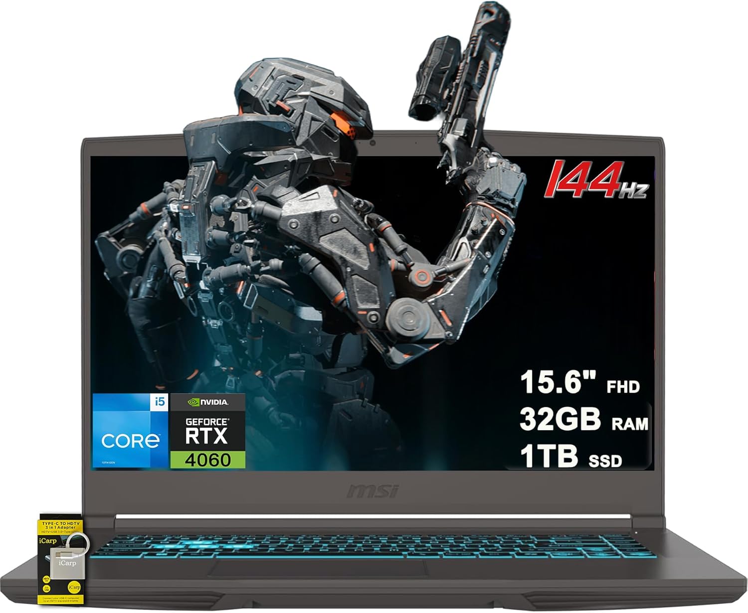 MSI Thin 15 Gaming Laptop 15.6″ FHD IPS 144Hz Intel Octa-core i5-13420H (Beats i7-12650H) 32GB RAM 1TB SSD GeForce RTX 4060 Backlit USB-C Win11 w/ICP Hub