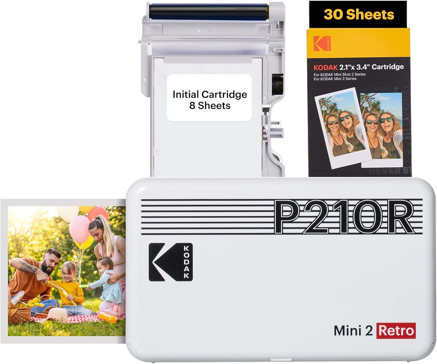 Kodak Mini 2 Retro 4PASS Portable Photo Printer, 2.1×3.4 inches, 38 Sheets Bundle, White