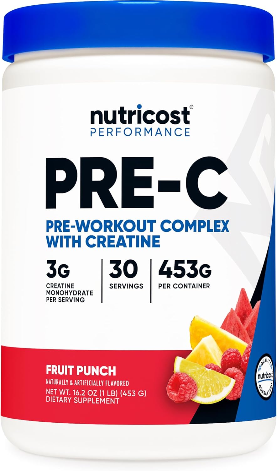 Nutricost Pre-C Pre-Workout Complex with Creatine (Fruit Punch | 30 Servings) Powder – Boost Fintess Routines, 453g