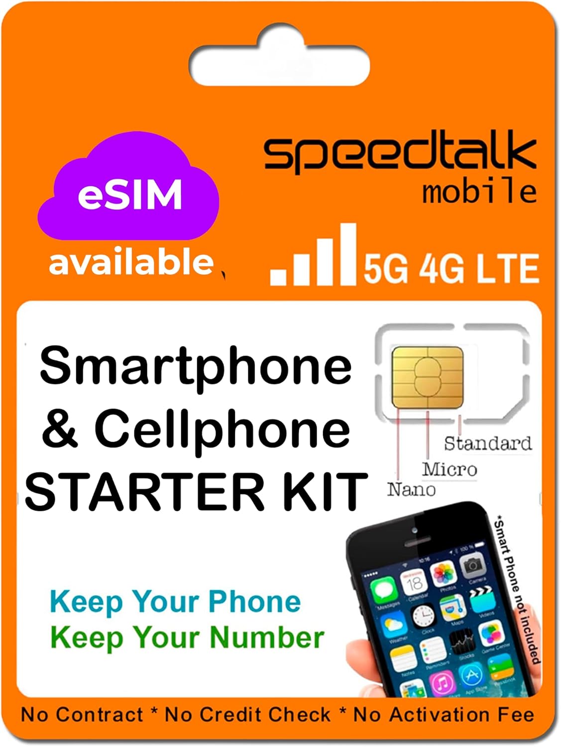 SpeedTalk Mobile Pre-Paid eSIM and SIM Card Starter Kit – No Contract Wireless Plans $5mo Talk Text Data Unlimited Plans – Cellphone 5G 4G LTE Apple iPhone, Android Smart Phones