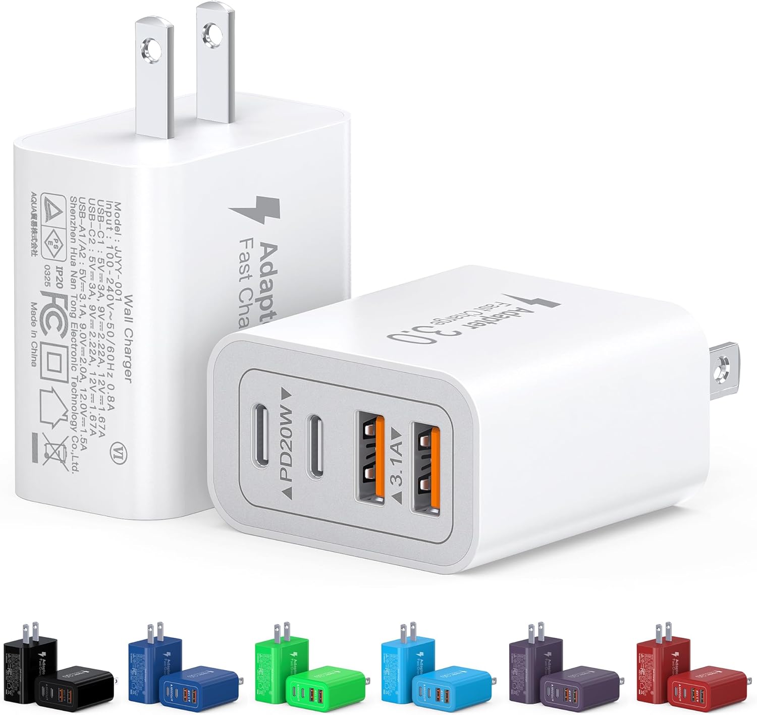 40W USB C Charger Block, 2-Pack 4-Port Type C Fast Charging Brick Dual PD&QC Wall Plug Adapter Compatible for iPhone13/14/15/16/17 Pro/Pro Max/iPad, Airpods, iwatch, Samsung Galaxy