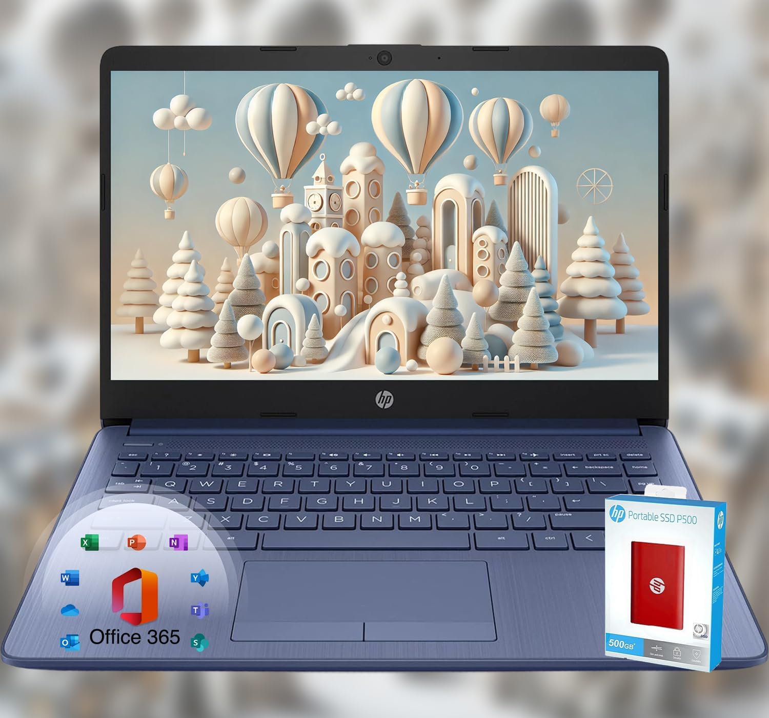HP 14 Laptop • Back to School Limited Edition with Microsoft 365 • 4-Core Intel CPU • 16GB RAM •1600GB Storage (64GB OnBoard + 512GB P500 Portable SSD + 1TB OneDrive) • Royal Blue • Win 11 (Renewed)