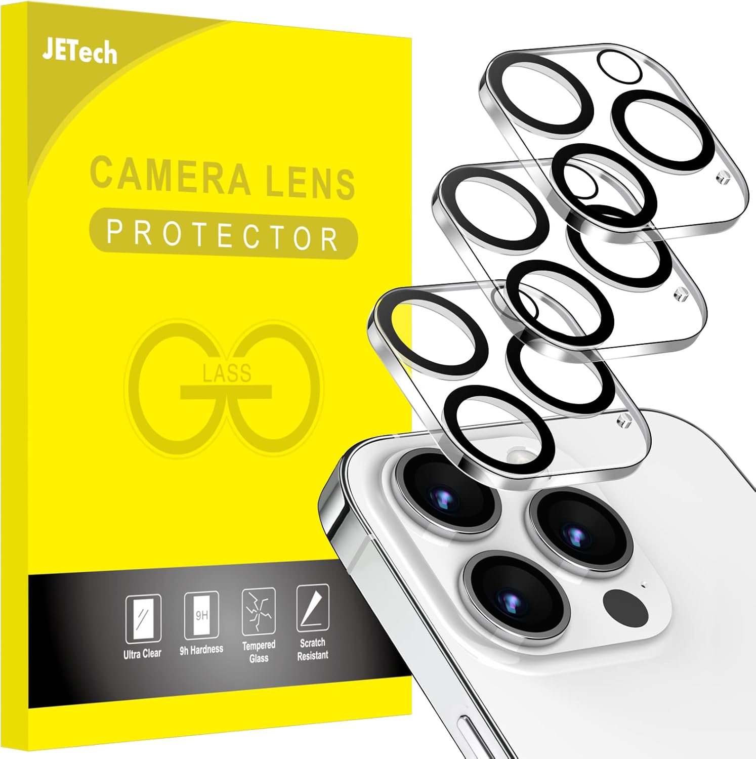 JETech Camera Lens Protector for iPhone 14 Pro 6.1-Inch and iPhone 14 Pro Max 6.7-Inch, 9H Tempered Glass, Anti-Scratch, Case Friendly, Does Not Affect Night Shots, HD Clear, 3-Pack