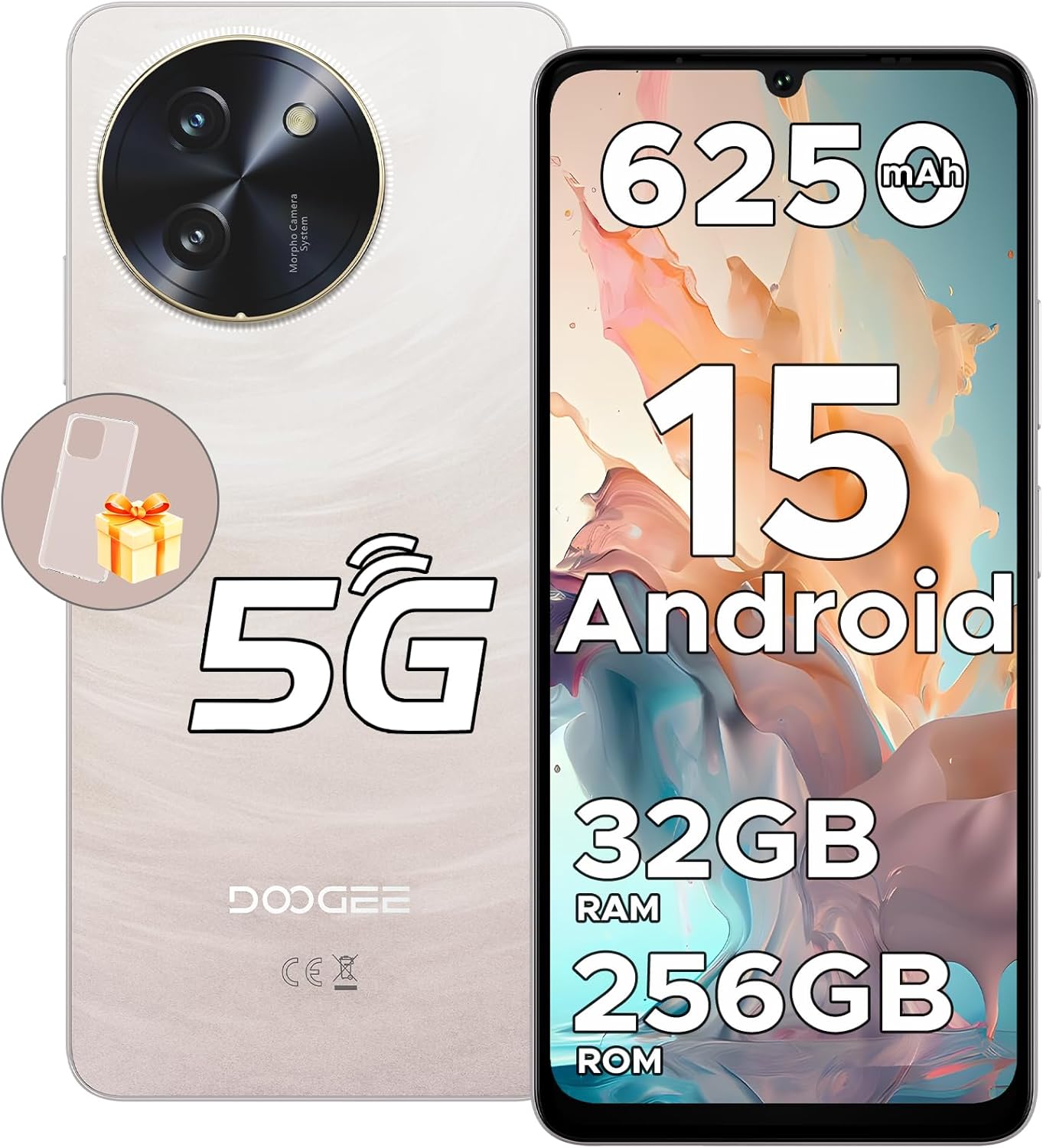 DOOGEE Note 59 Pro Unlocked Cell Phone 5G Android 15,32GB+256GB/TF 2TB Android Phone,6250mAh Battery,6.75″HD+120Hz Cellphone,16MP+8MP,5G Dual SIM Smartphone,Widevine L1/NFC/Face Unlock/Fingerprint/OTG