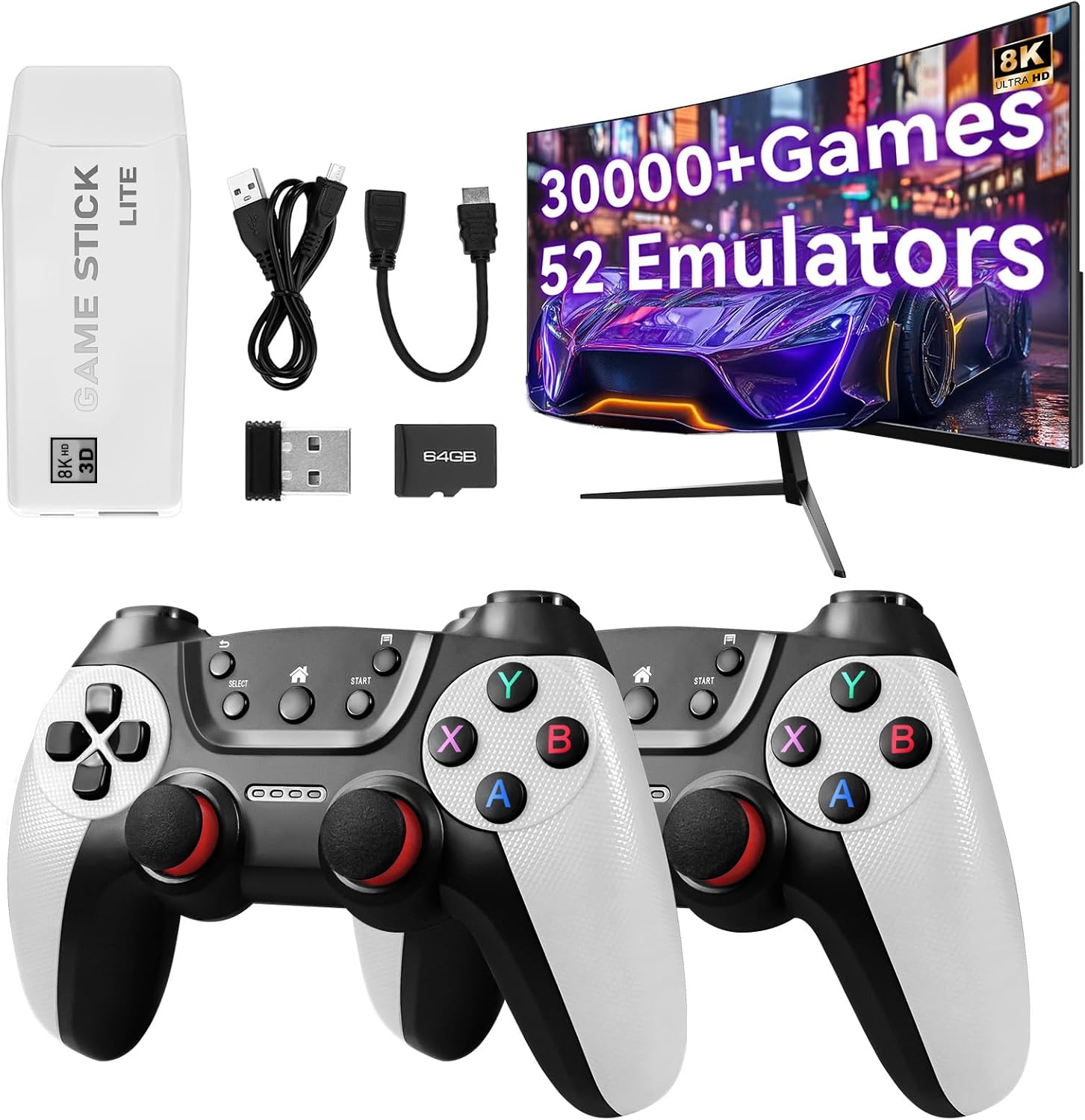 M22 Retro Gaming Console – with 30000+ Classic Games,Retro Game Stick with 8K HDMI,Plug and Play TV Game Console with Upgrade Dual Wireless Controllers Gift for Teen or Partner (White)