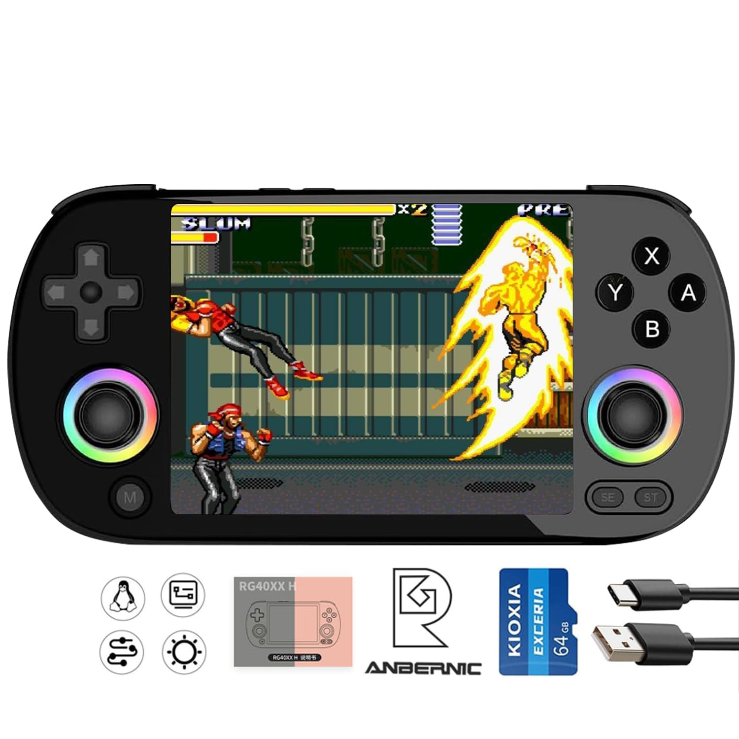 RG40XX H Handheld Game Console RG40XXH Retro Gaming Console 4.0” IPS Screen with 64G TF Card Pre-Installed Games Linux System Supports 5G WiFi Bluetooth HDMI and TV Output New Emulator RG40XX Black