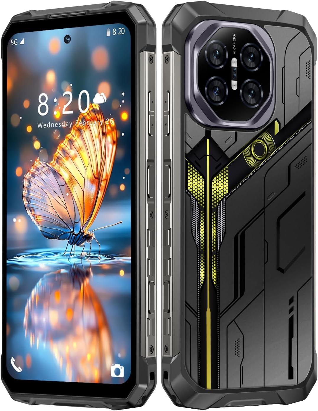 MMY 32+1TB Rugged Armor Unlocked Cell Phone,Smartphone 6.99″ HD 68+108MP Night Vision Photography 22000mAh AI Unlocked Phone,Face ID/Fingerprint Unlock/Underwater-Night-Photo/Dual SIM/5G/NFC(Black-B)