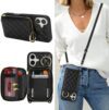Crossbody Wallet Case for iPhone 17, PU Leather Zipper Handbag Purse Flip Cover, Kickstand Folio Case with Card Slots Holder Wrist Strap Lanyard 5G 6.3 Inch-Black