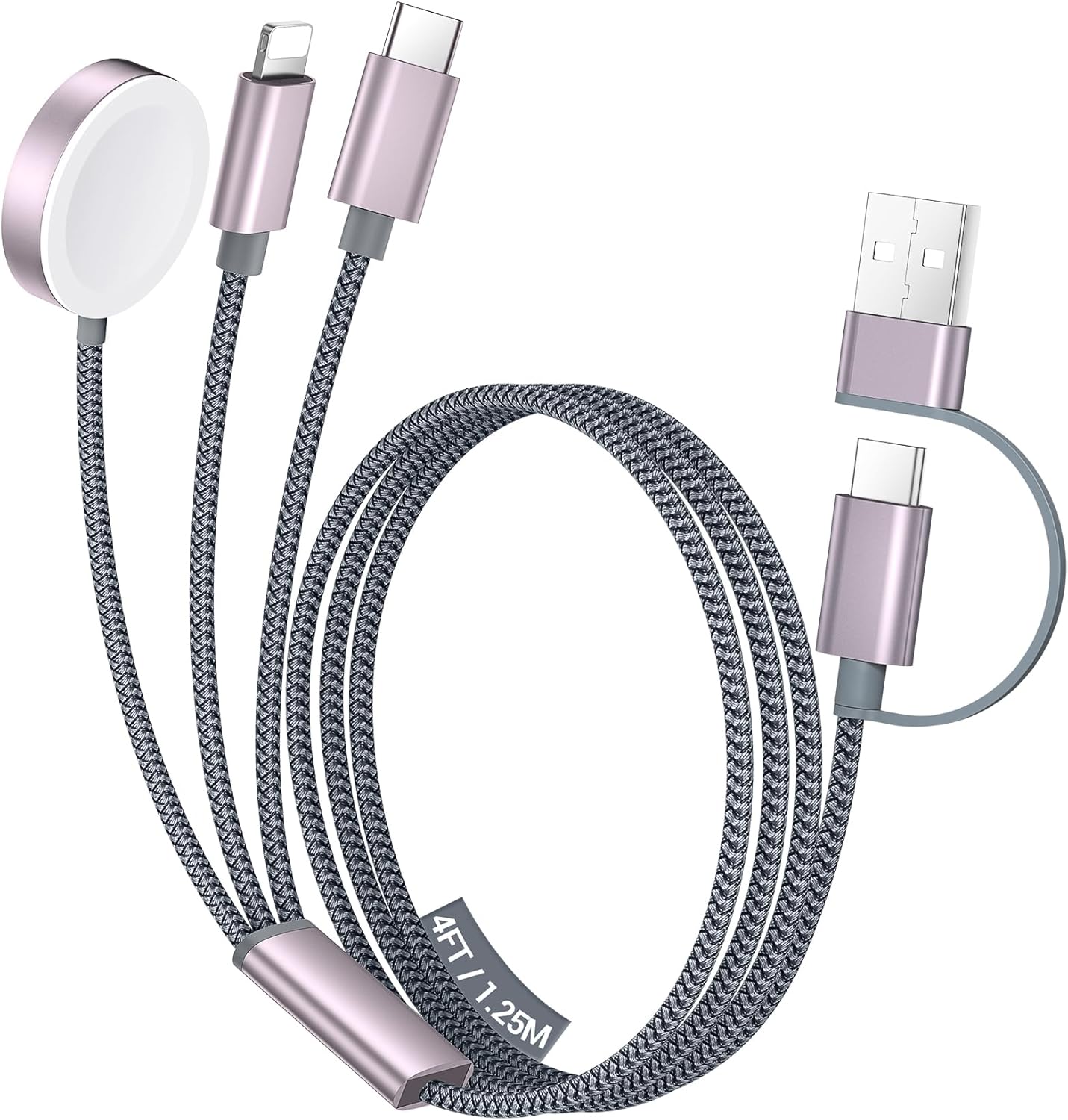 Temdan for Travel Essentials,3 in 2 USB C Cable for Apple Watch Charger/iPhone 17 Charger/Lightning,Multi Charging Cable Cord,Vacation Camping Essentials,Portable Designed for iWatch &iPhone 16-12-4FT