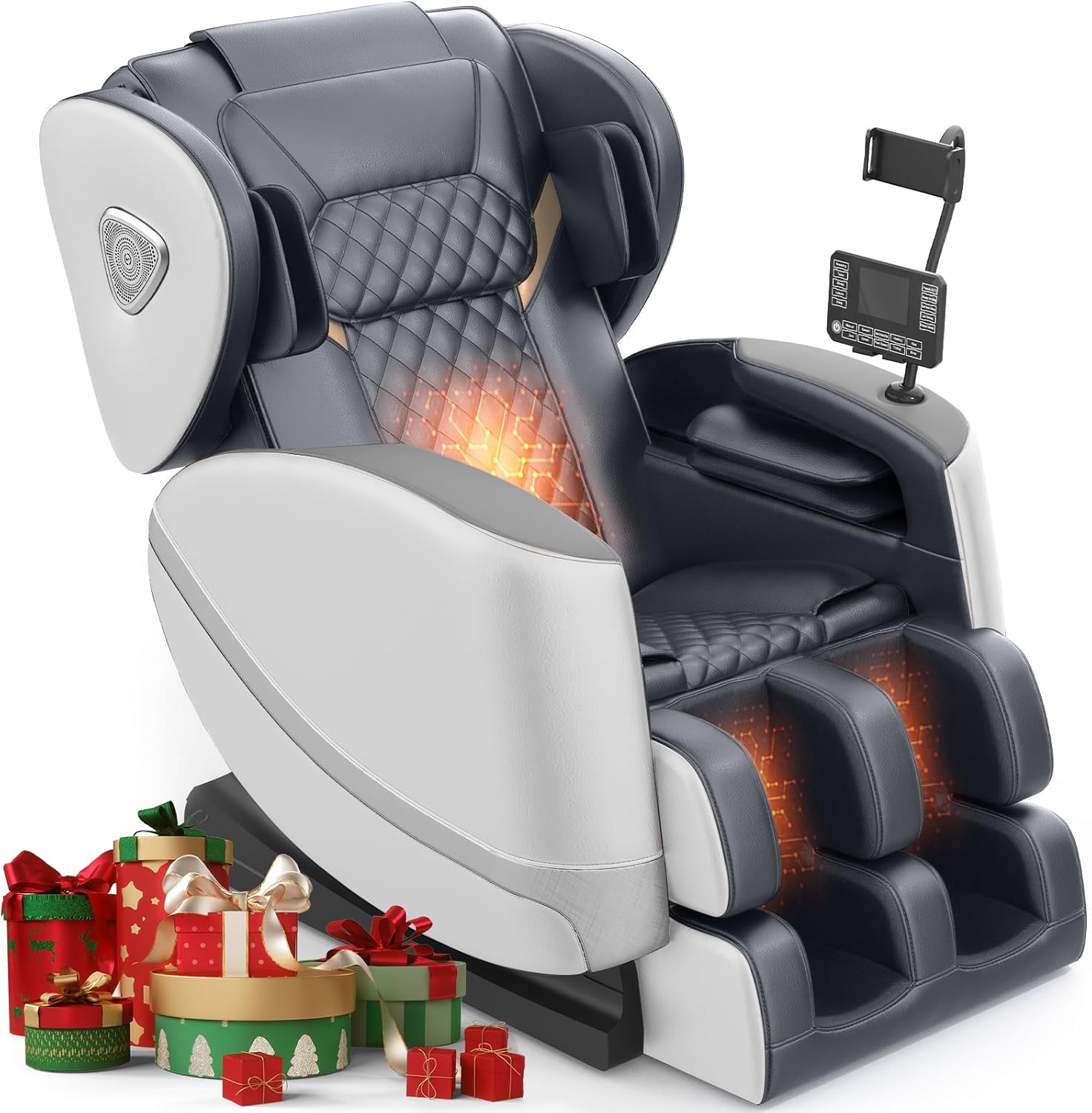2025 Massage Chair Full Body, Zero Gravity Massage Chair with 10 Fix Rollers, Heating, Foot Massage, Auto Modes, Bluetooth Speaker, Touch Screen Controller (Light Gray)