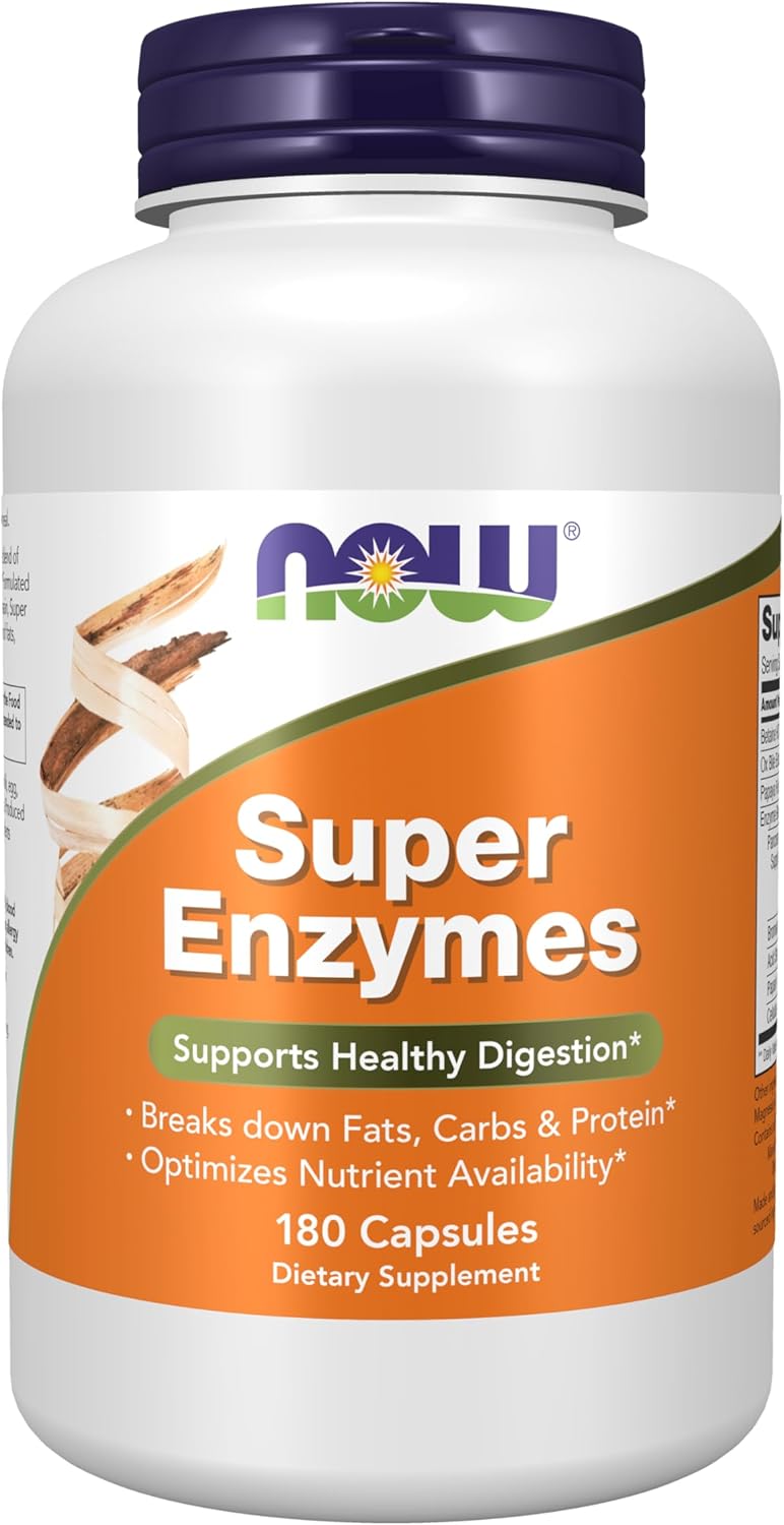 NOW Foods Supplements, Super Enzymes, Formulated with Bromelain, Ox Bile, Pancreatin and Papain,180 Capsules