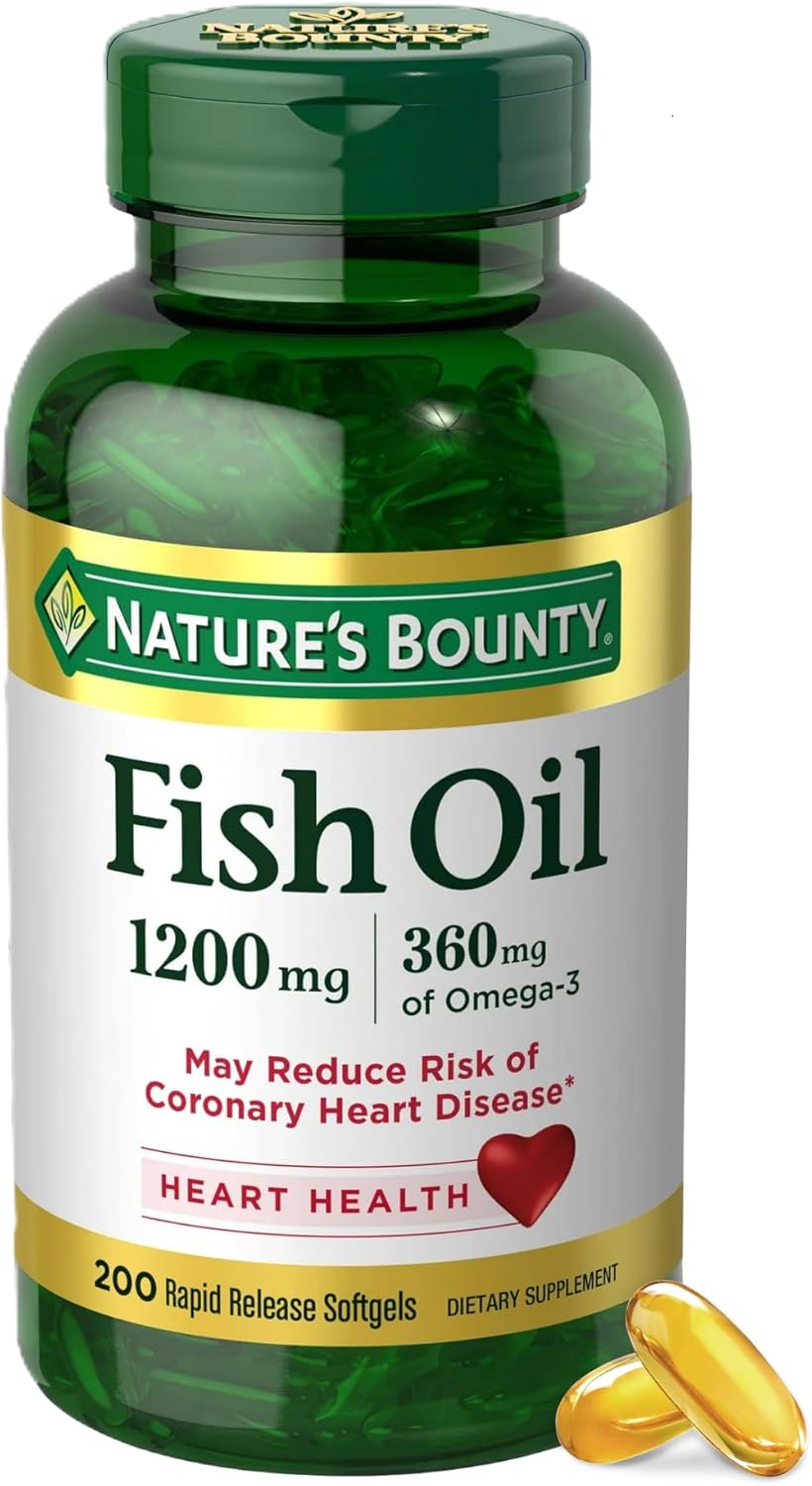 Nature’s Bounty Fish Oil Omega 3 Supplements – Supports Heart Health, 1200 Mg Fish Oil, Omega-3, 200 Softgels (Pack of 1)