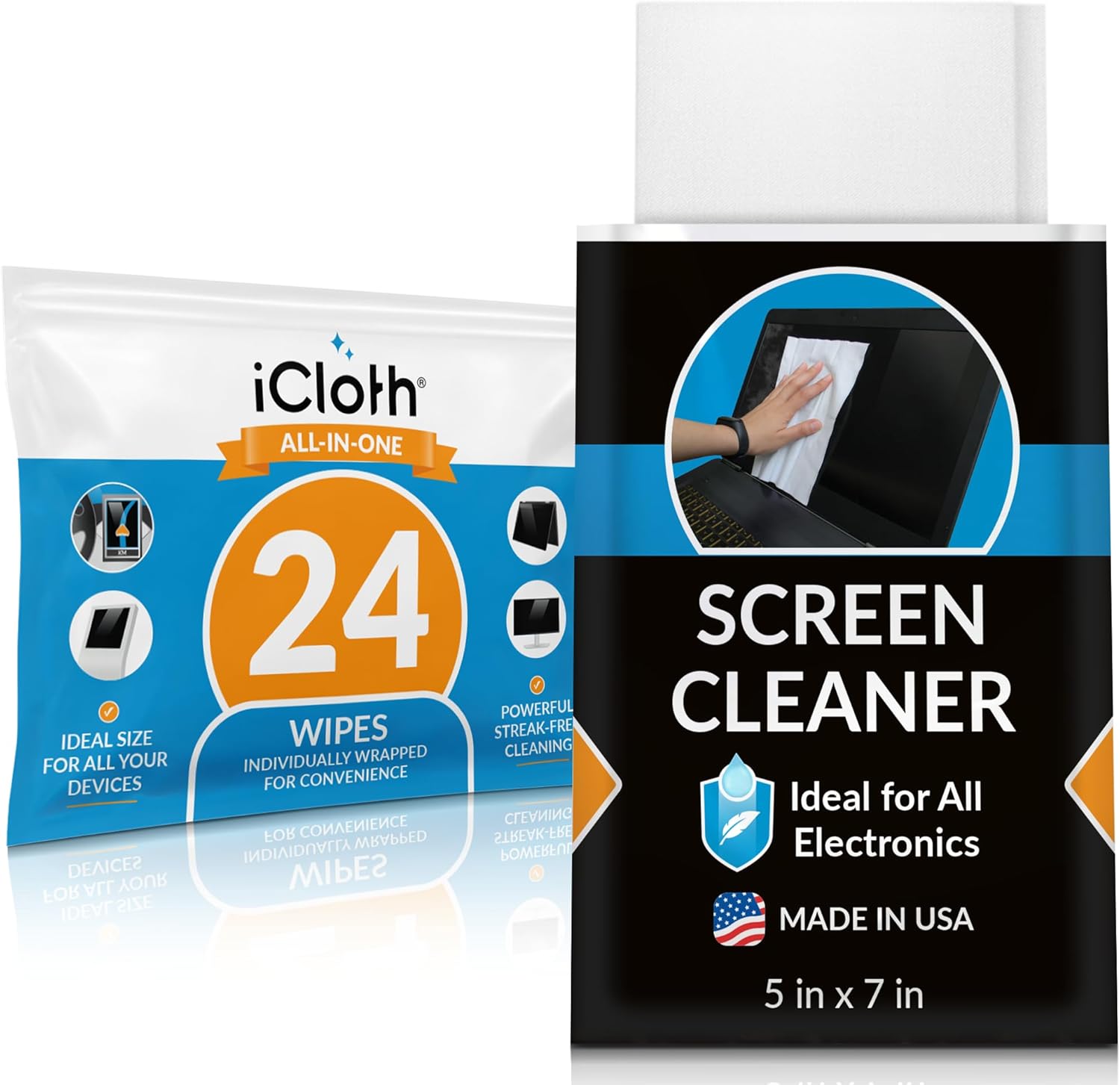 Screen Cleaner Wipes by iCloth – Individually Wrapped – Travel Size – Streak-Free (24 Large Wipes)