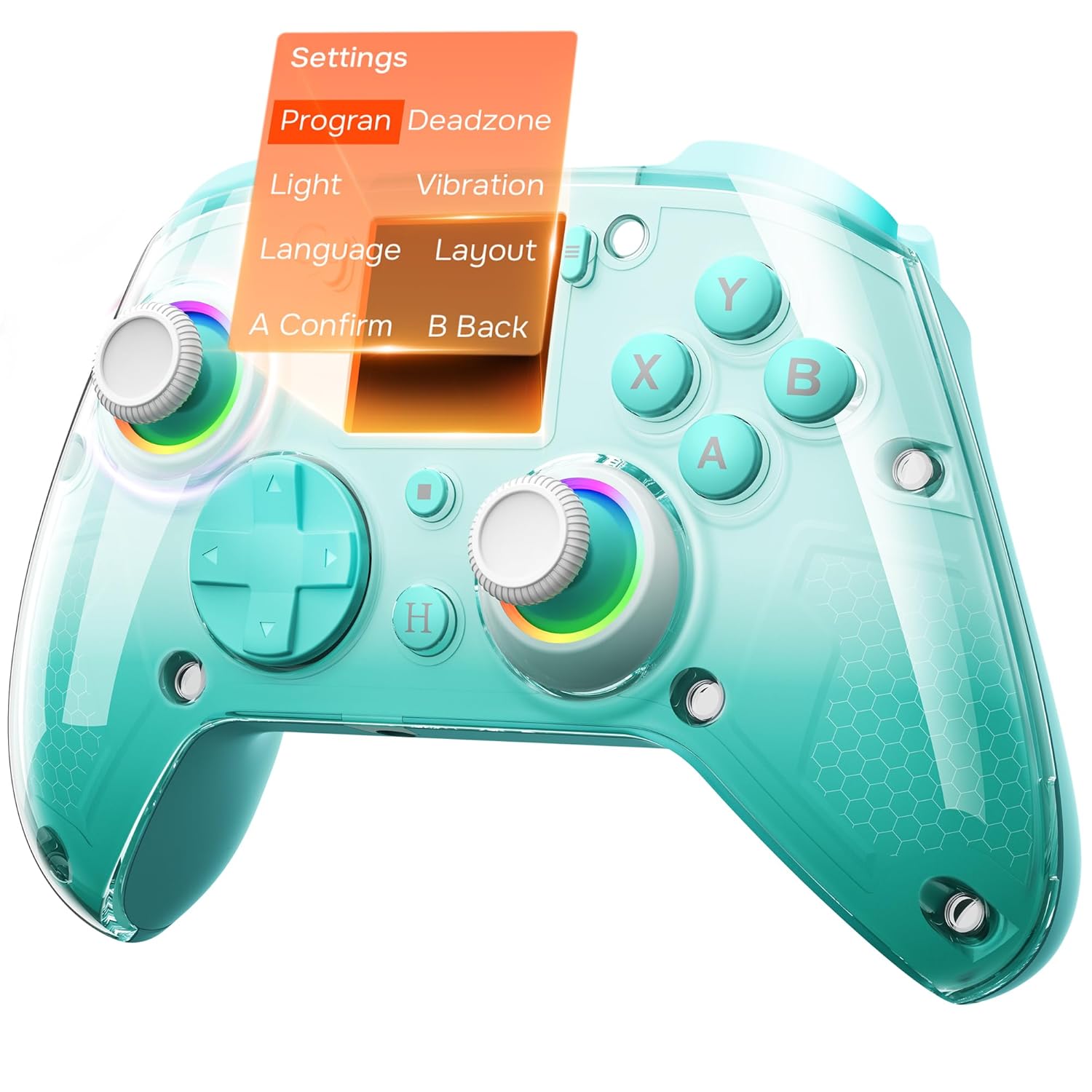 GUSGU G7 Wireless Gaming Controller with Interactive Screen, 1000Hz Polling Rate, Hall Joysticks & Triggers, 4 Programmable Buttons, Compatible with PC, Switch1, PS4, iOS, Android, Green