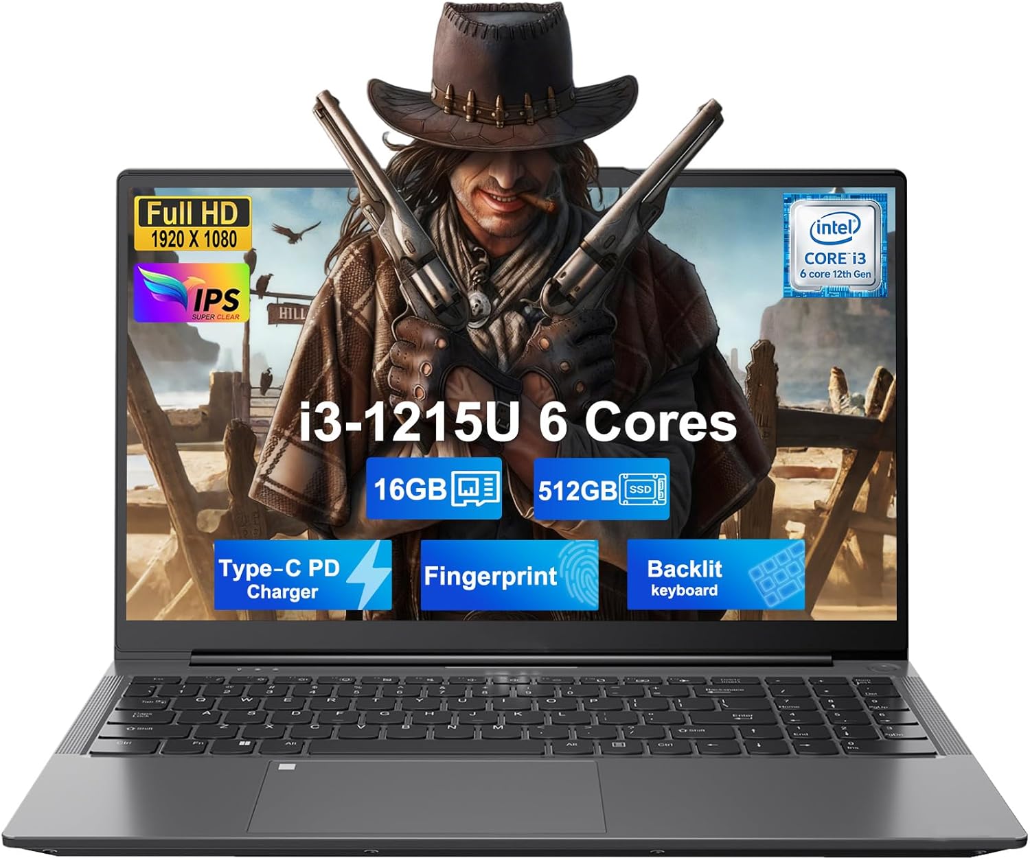 NIMO 15.6″ IPS FHD Student Laptop, Intel 6-Core i3-1215U, 16GB RAM, 512GB SSD (Beats R5 7520U, Up to 4.4GHz), 65W Type-C, Backlit Keyboard, Fingerprint, Wi-Fi 6, for Home & Business