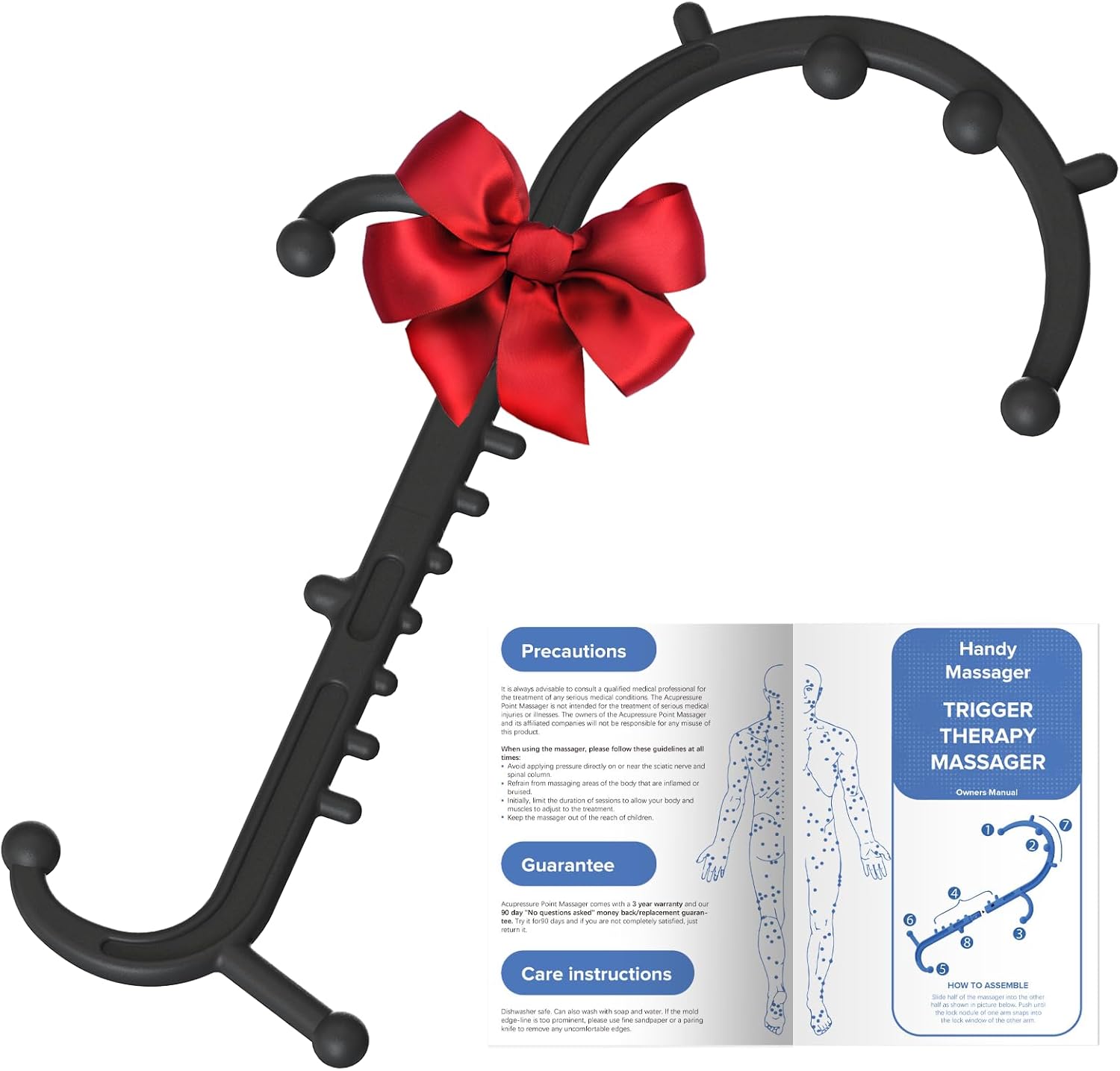 Deep Tissue Back & Neck Massager – Back Massager Stick for Pain Relief, Muscle Knot Remover, Trigger Point Massage Tool for Full Body, Shoulders, Legs – Pressure Point Massage Tool (Black)