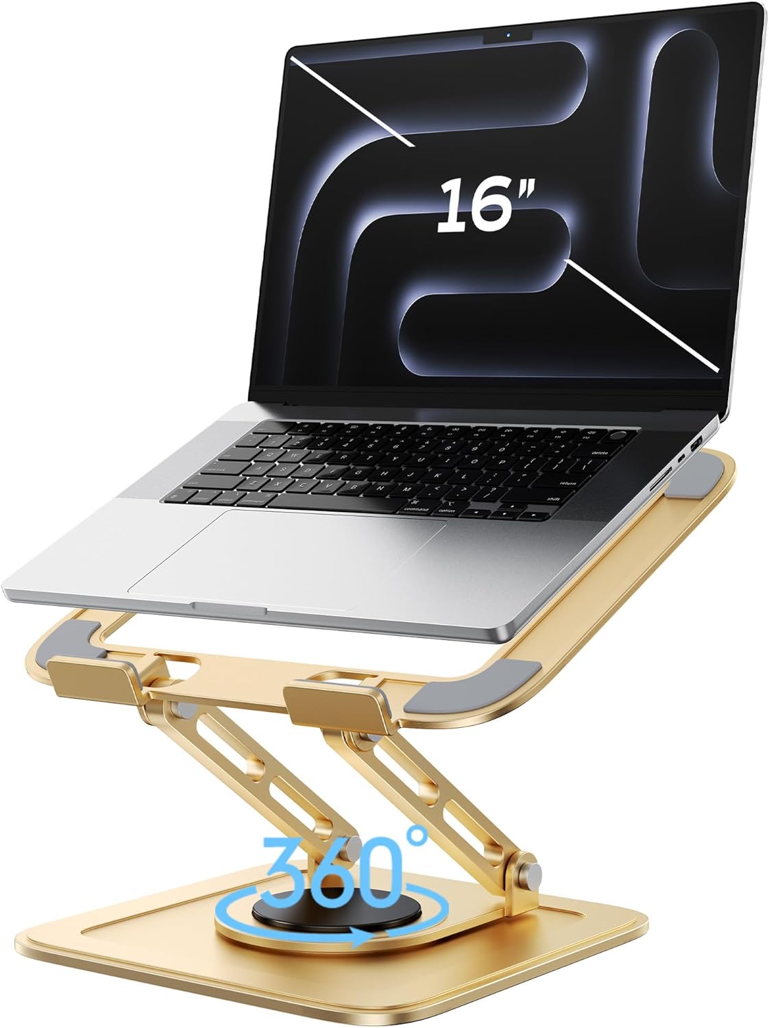 Adjustable Laptop Stand, Computer Stand with 360 Rotating Base, Ergonomic Laptop Riser Mount for Desk Foldable Protable Computer Desk Fits with MacBook Pro Air (10-16″) – Gold