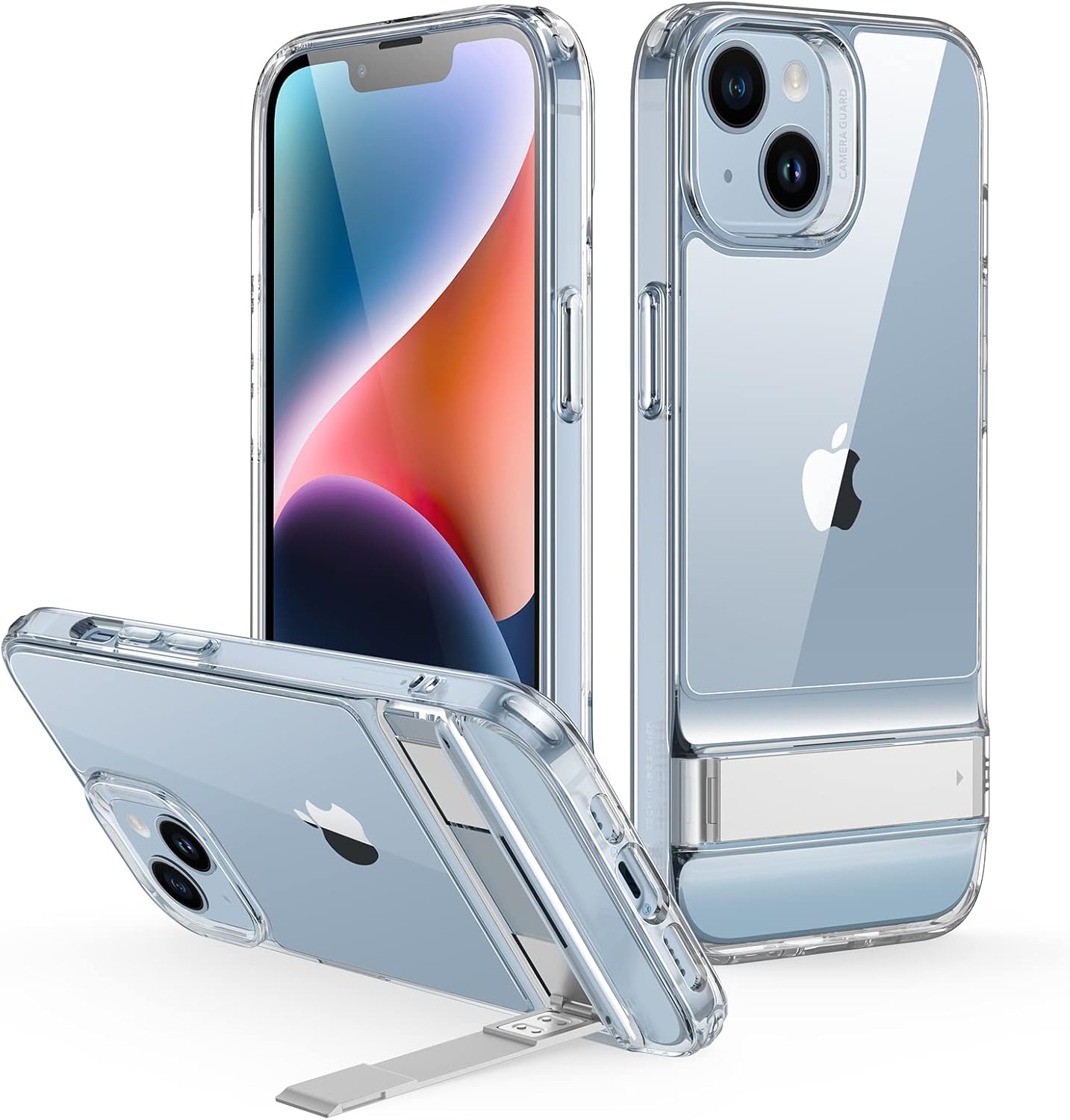 ESR for iPhone 14 Case, iPhone 13 Case with Stand, 3 Stand Modes, Military-Grade Drop Protection, Supports Wireless Charging, Slim Back Cover with Patented Kickstand for iPhone 14/13 Case, Clear