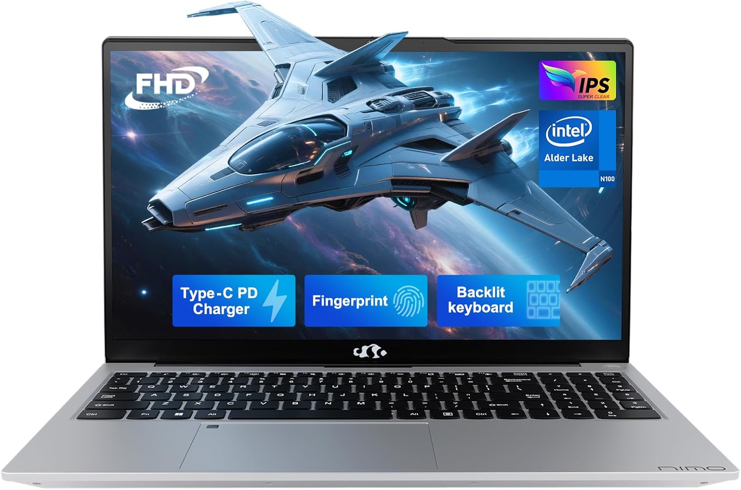 NIMO 15.6″ IPS FHD-Laptop-Computer, Intel Pentium Quad Core N100 8GB RAM 128GB SSD (Beat i3-1115G4, Up to 3.4GHz) Backlit Keyboard Fingerprint Type-C WiFi 6 BT5.2, for Student and Home