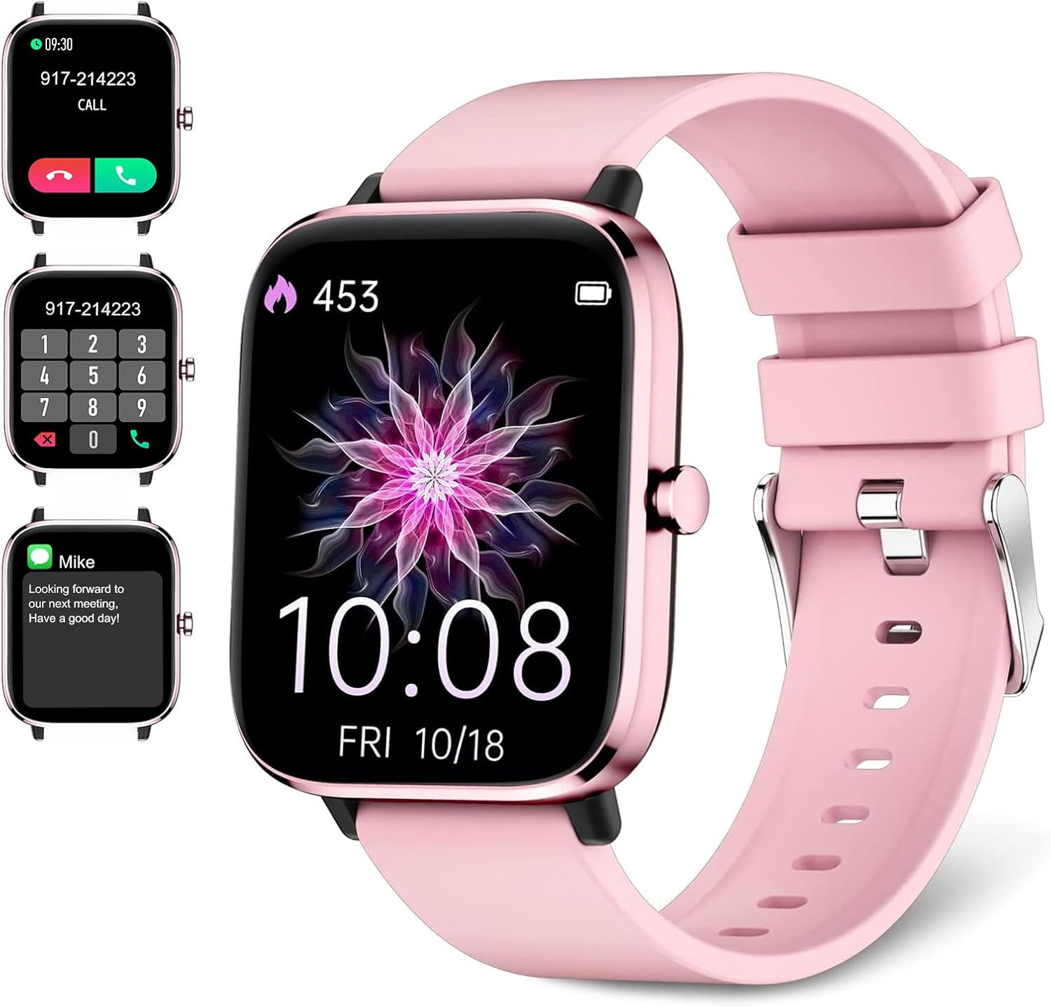 Smartwatch for Women – Call, Fitness Tracker, Heart Rate & Sleep Monitor, 1.69″ Touch Screen, Waterproof – For Android & iPhone, Pink