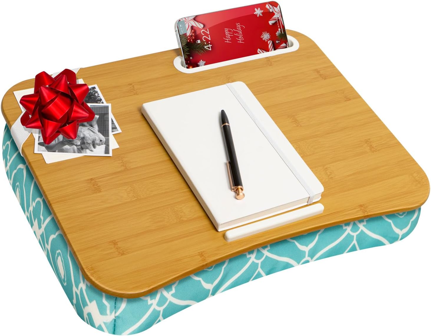 LAPGEAR Designer Lap Desk with Phone Holder and Device Ledge – Aqua Trellis – Fits up to 15.6 Inch Laptops – Style No. 45422