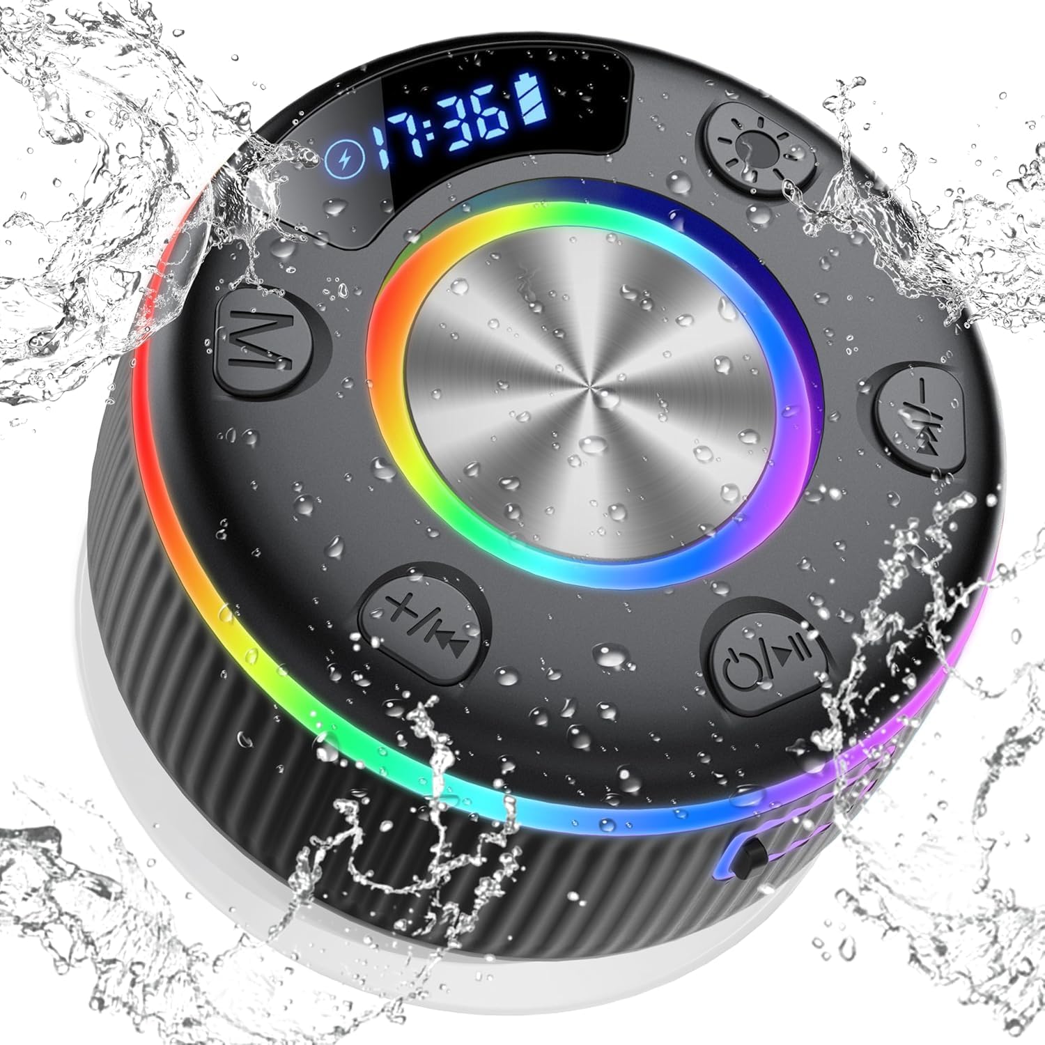 Bluetooth Shower Speaker, Portable Bluetooth 5.3 Speakers Wireless, IP7 Waterproof Mini Speaker with RGB Lights, Suction Cup, Stereo Bass, for Bathroom Party Travel Outdoor, Gift