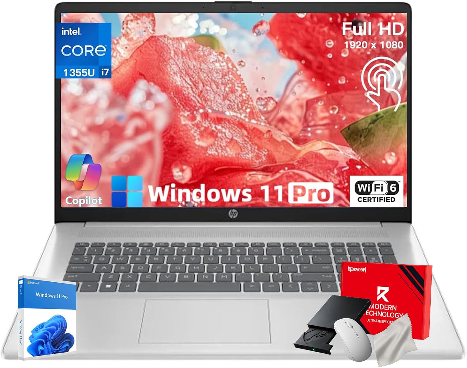 HP 15 Touchscreen Laptop Computer – 15.6″ FHD IPS, Intel 10-Core i7 1355U CPU, 32GB RAM + 1TB SSD, Intel Iris Xe Graphics, Numeric Pad, WIFI6, Copilot AI PC, Win11 Pro, w/Accessoires