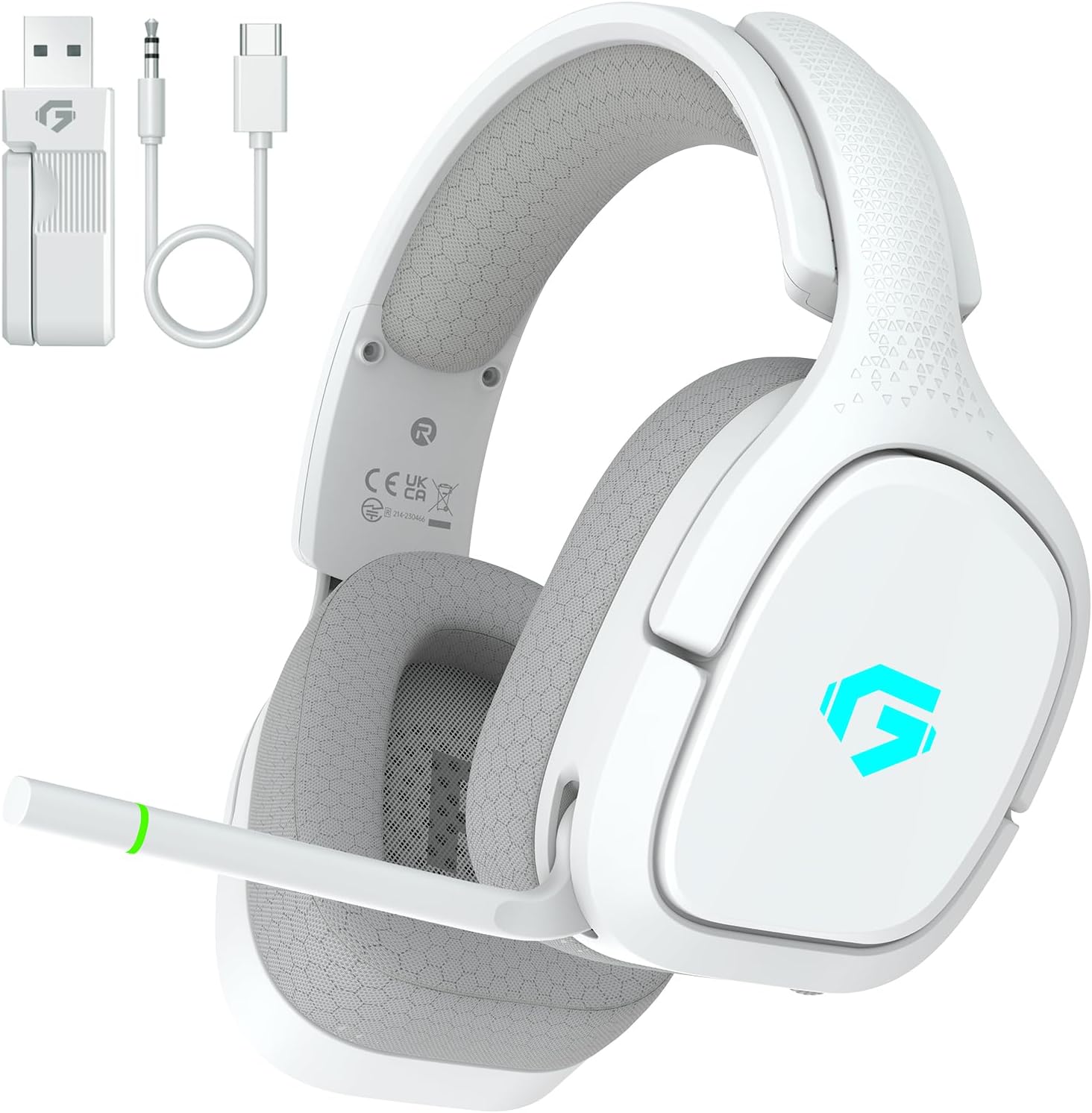 2.4GHz Wireless Gaming Headsets for PS5, PS4, PC, Switch – Bluetooth 5.4 Gaming Headphones with Noise Canceling Mic, Low Latency Connection, 3D Immersive Surround Sound, 30H Battery, White